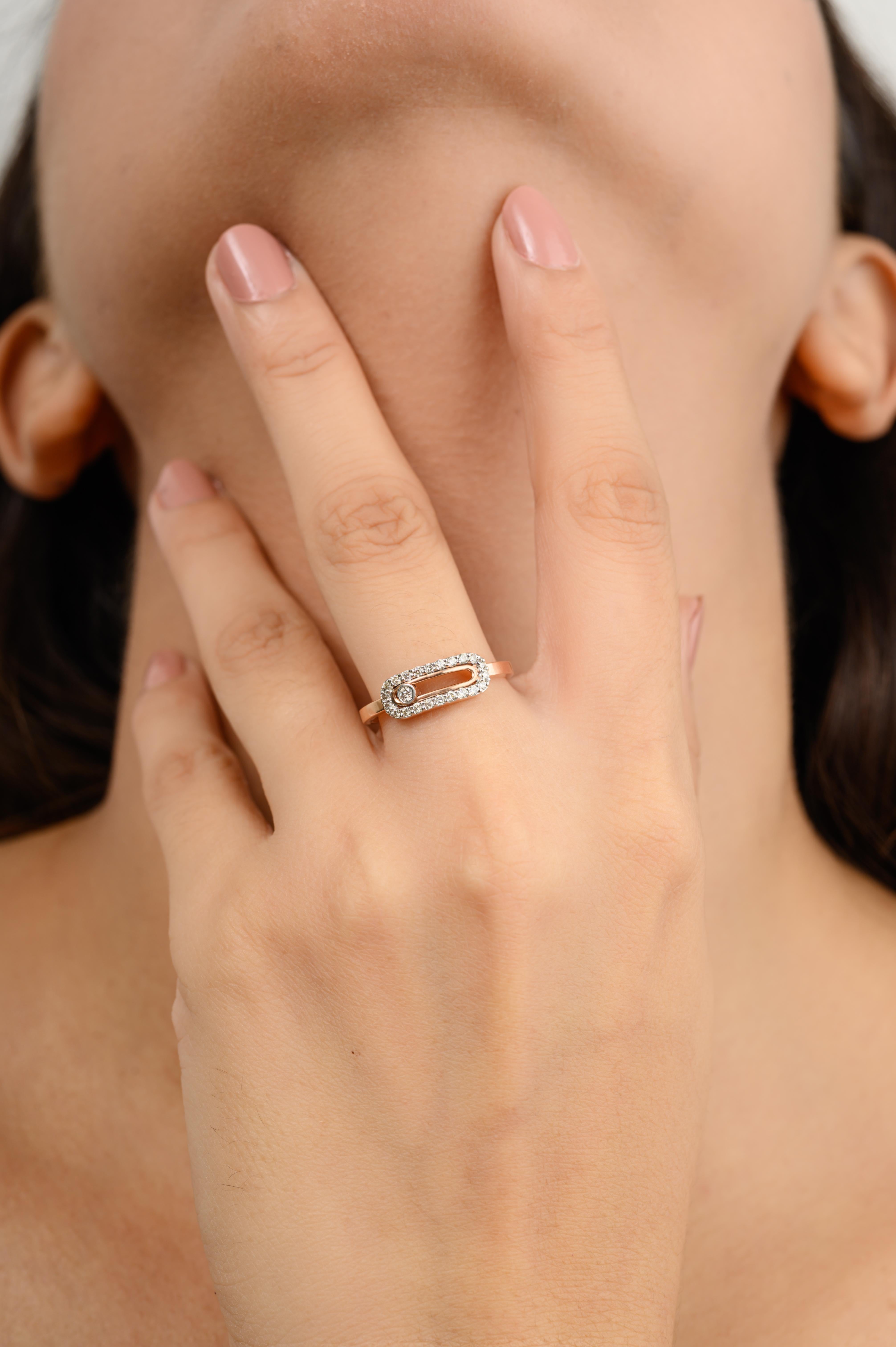 Im Angebot: Fine Diamond Uno Pave Minimalist Ring Geschenk für Sie in 14k Solid Rose Gold () 2