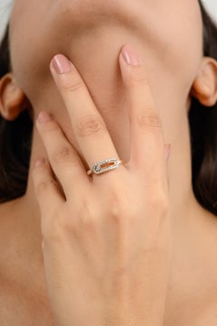 Fine Diamond Uno Pave Minimalist Ring Gift for Her in 14k Solid Rose Gold