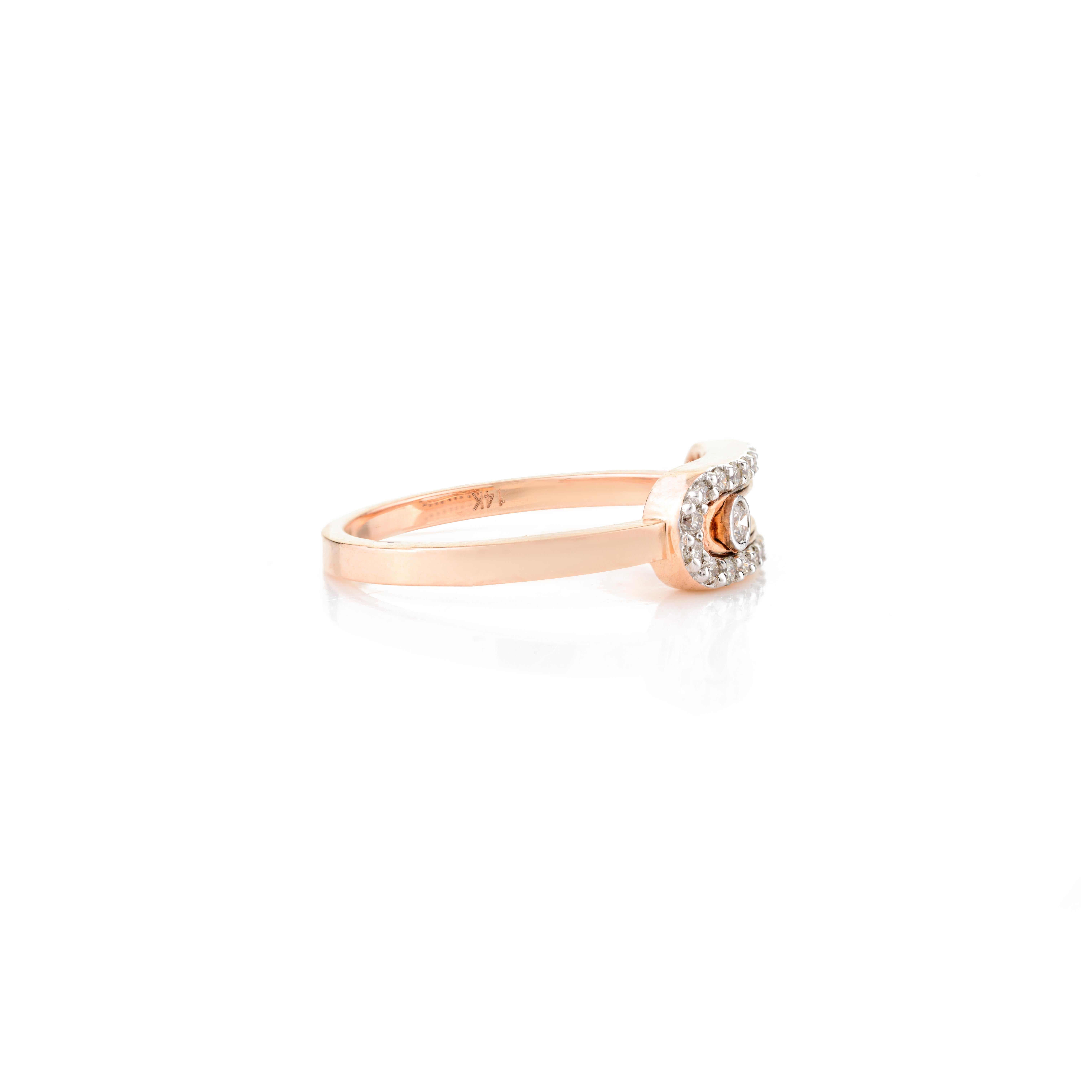 Im Angebot: Fine Diamond Uno Pave Minimalist Ring Geschenk für Sie in 14k Solid Rose Gold () 3