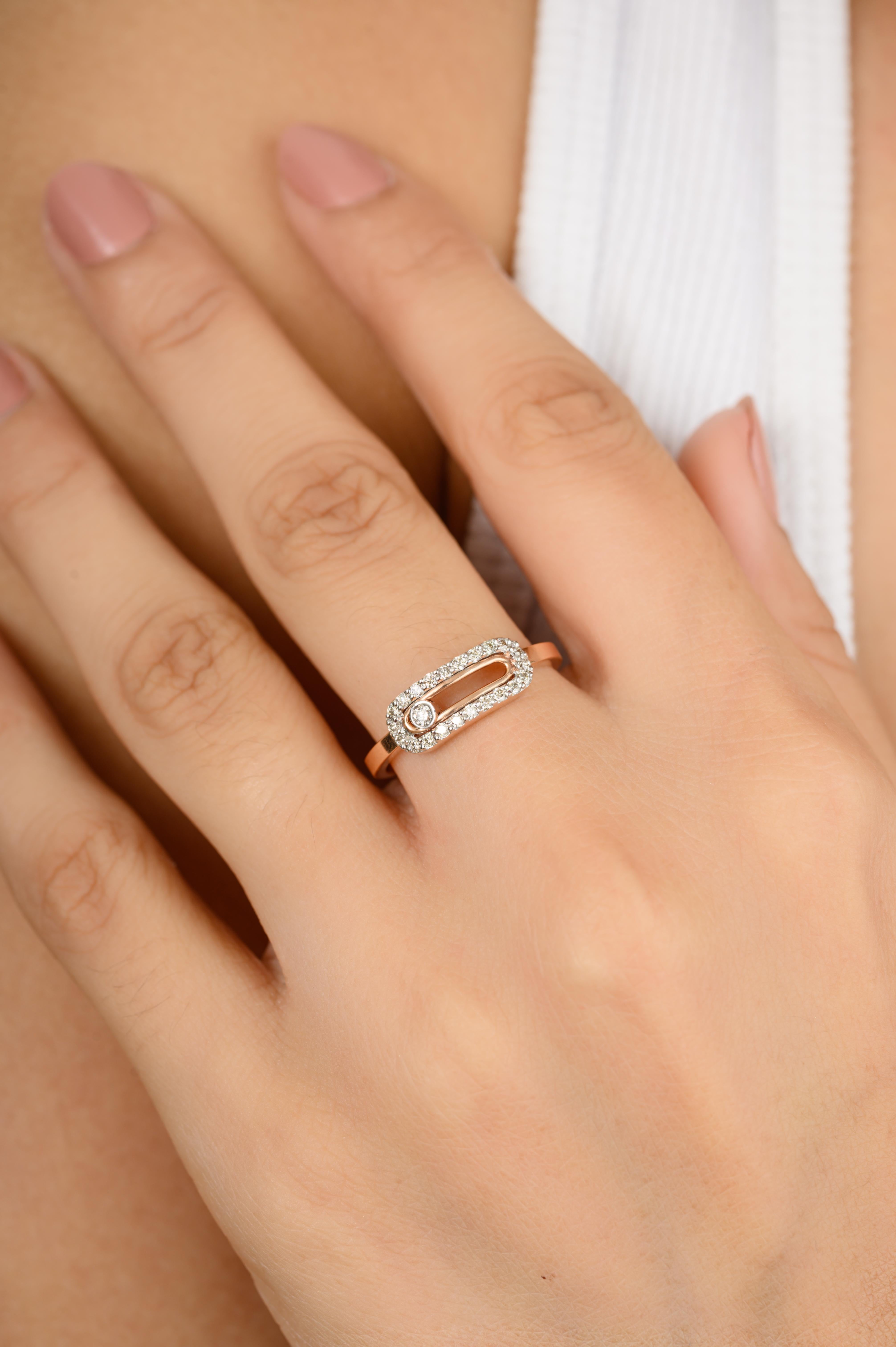 Im Angebot: Fine Diamond Uno Pave Minimalist Ring Geschenk für Sie in 14k Solid Rose Gold () 6