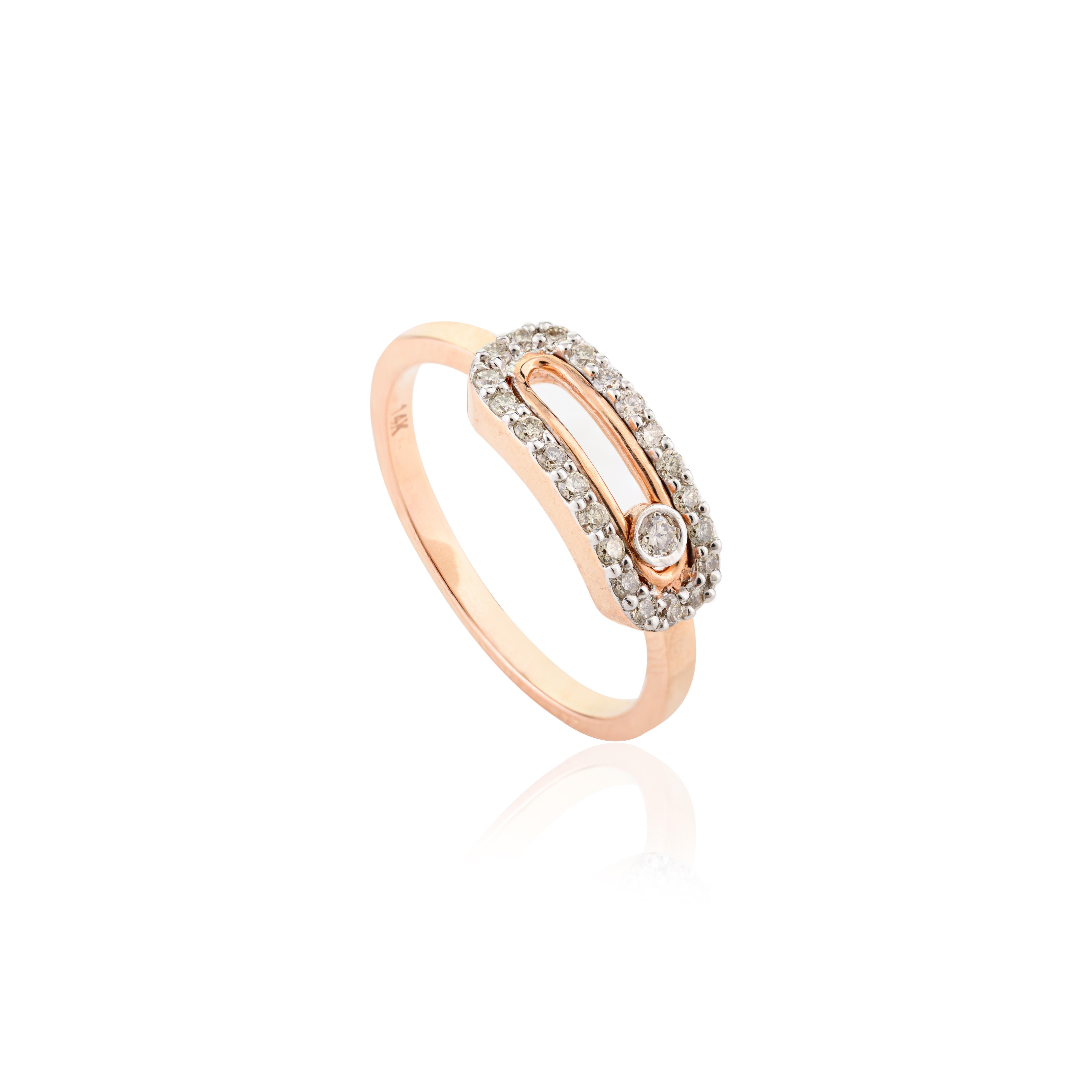 Im Angebot: Fine Diamond Uno Pave Minimalist Ring Geschenk für Sie in 14k Solid Rose Gold () 7