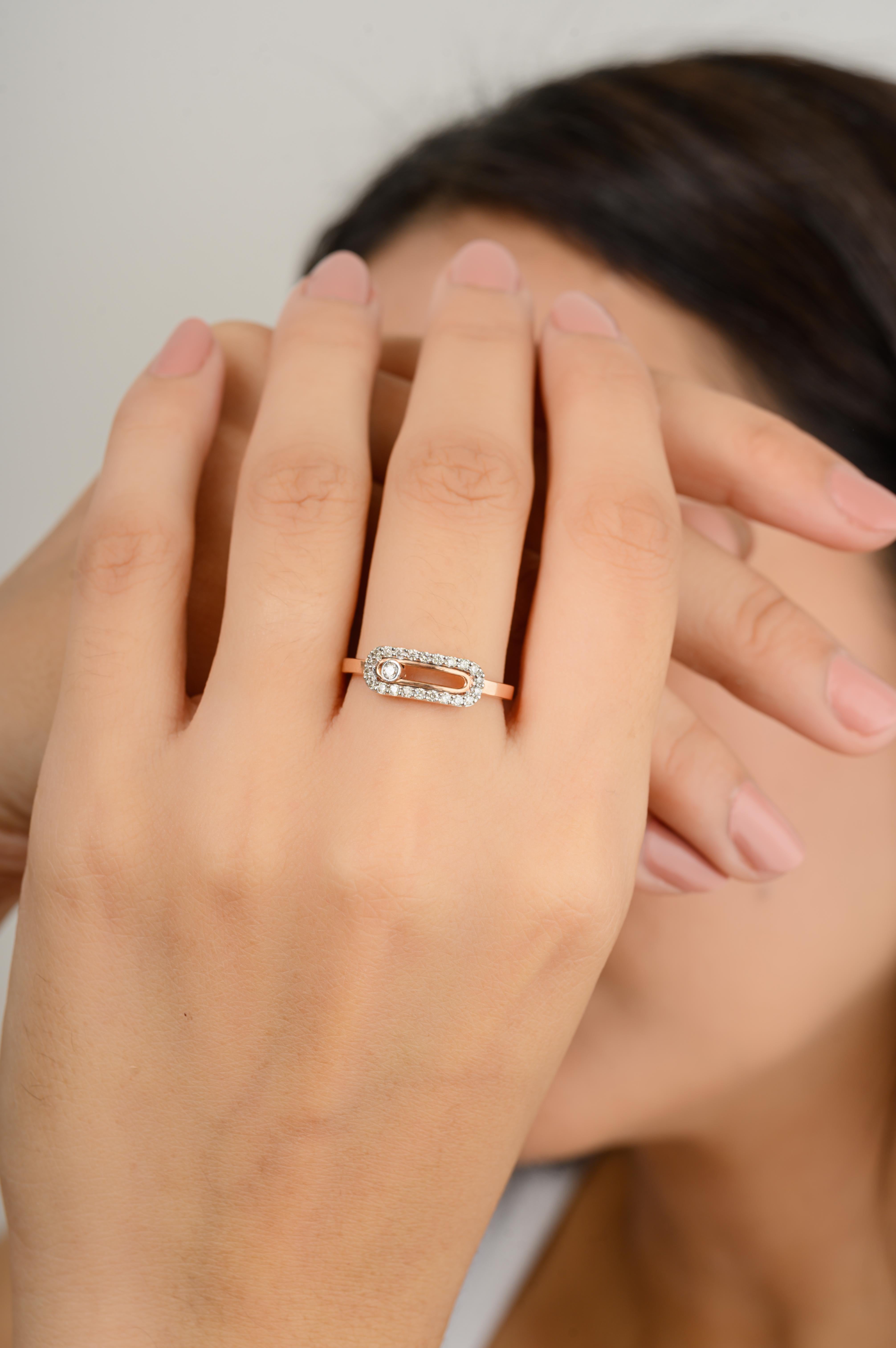 Im Angebot: Fine Diamond Uno Pave Minimalist Ring Geschenk für Sie in 14k Solid Rose Gold () 8