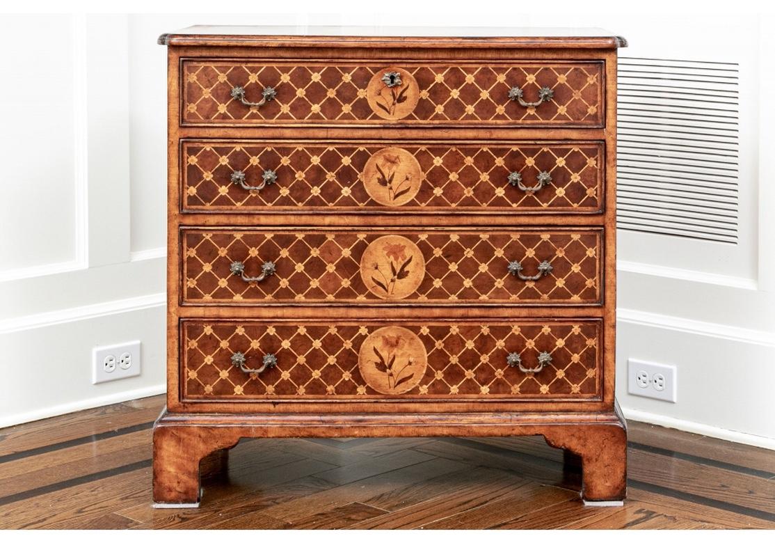 Wood Fine Diminutive Marquetry Four Drawer Chest