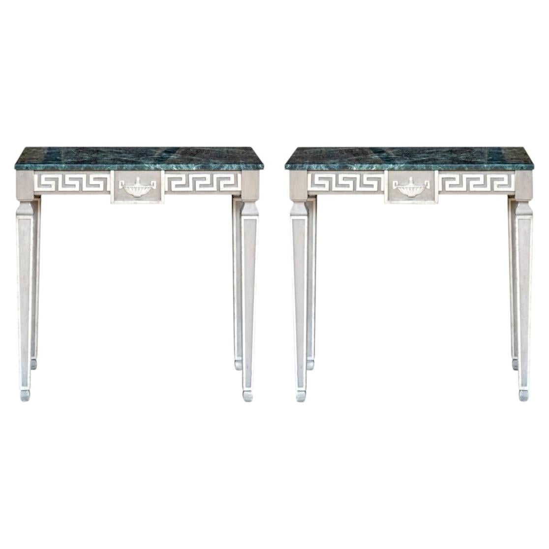 Fine Diminutive Pair Of Vintage Polished Stone Top Console Tables