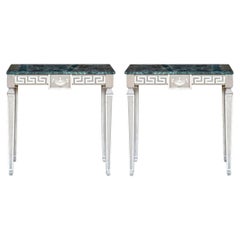 Fine Diminutive Pair Of Vintage Polished Stone Top Console Tables