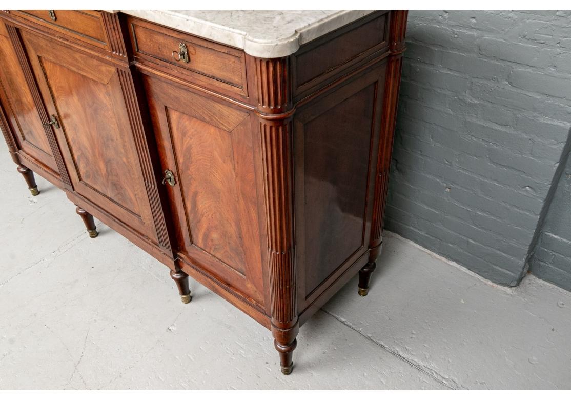 Fine Directoire Style Mahogany Marble Top Sideboard In Distressed Condition In Bridgeport, CT