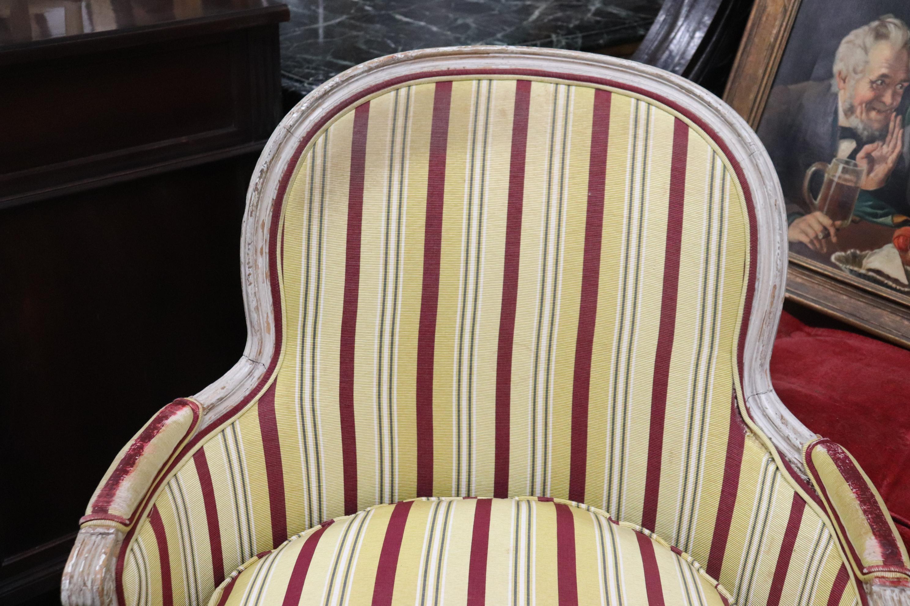 Fine Distressed Painted French Louis XVI Bergere Chairs Circa 1940 8