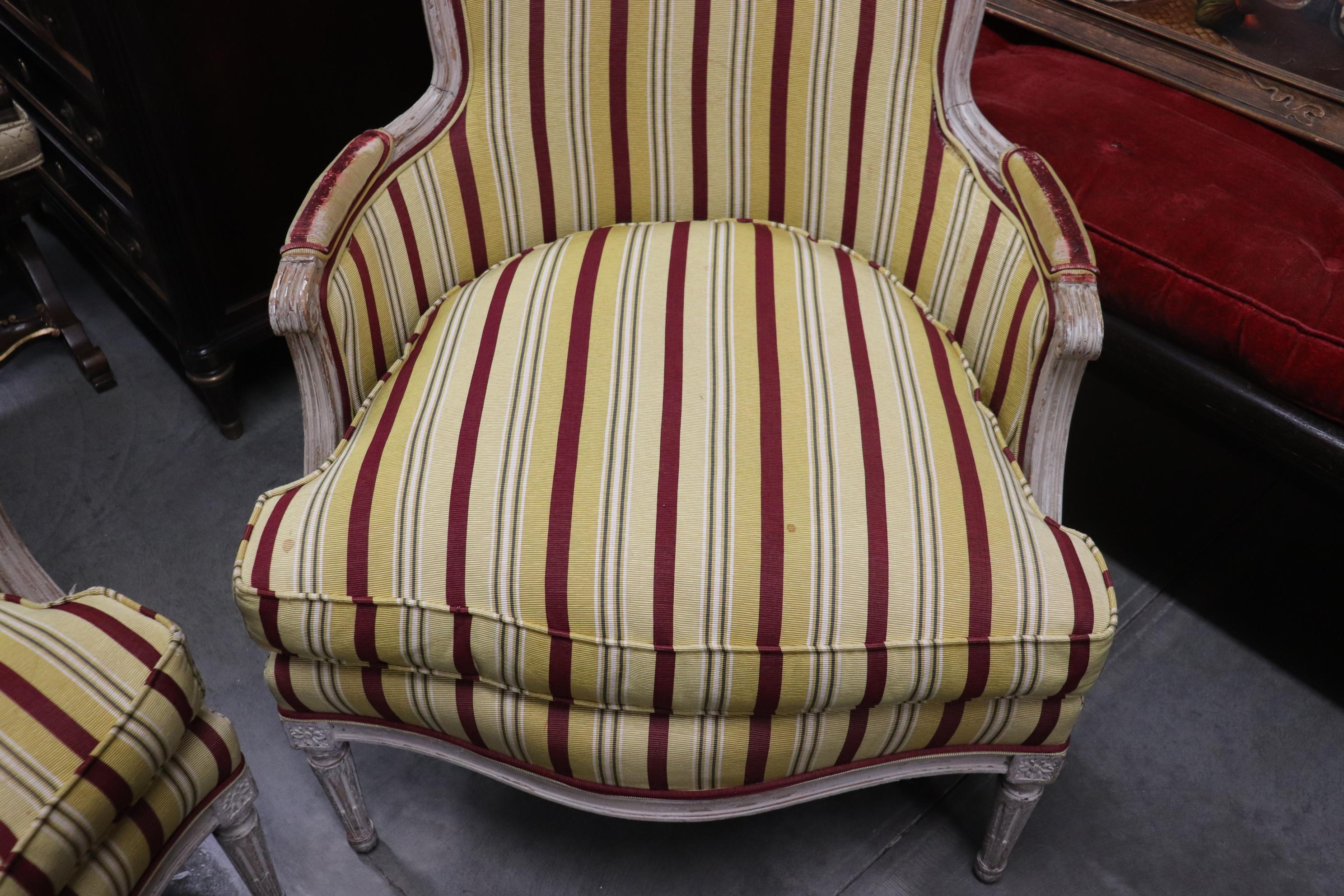 Fine Distressed Painted French Louis XVI Bergere Chairs Circa 1940 9