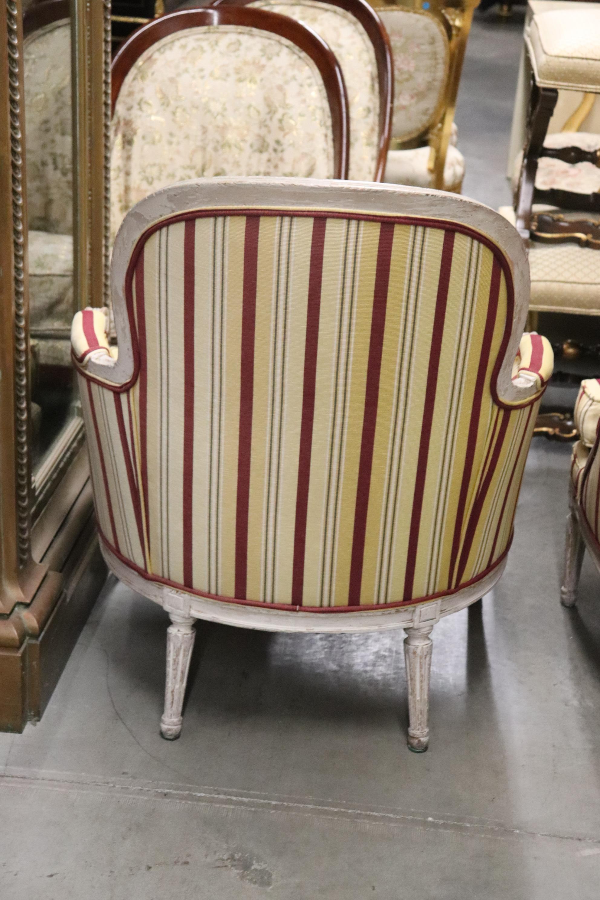 Fine Distressed Painted French Louis XVI Bergere Chairs Circa 1940 11