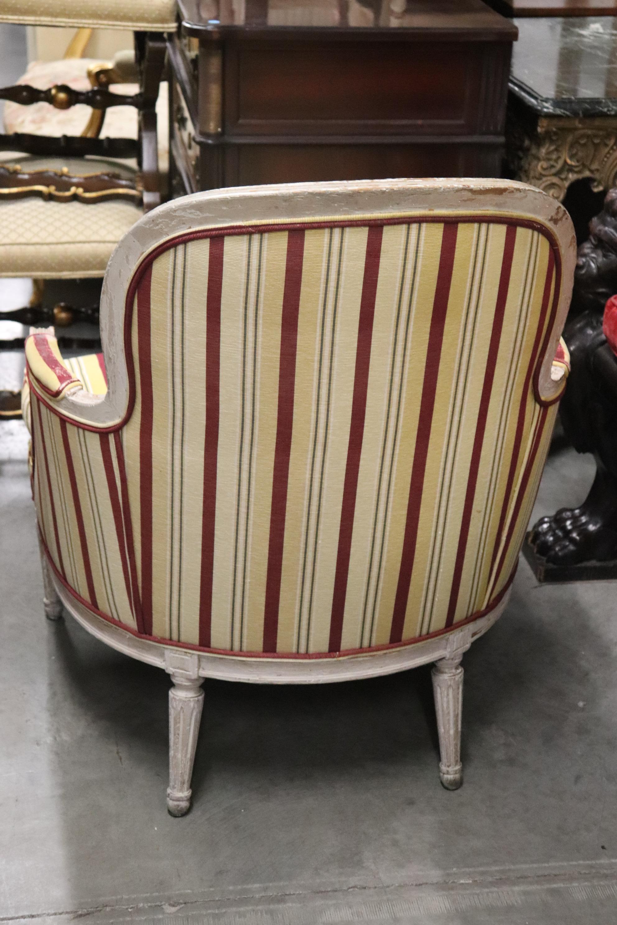 Fine Distressed Painted French Louis XVI Bergere Chairs Circa 1940 12