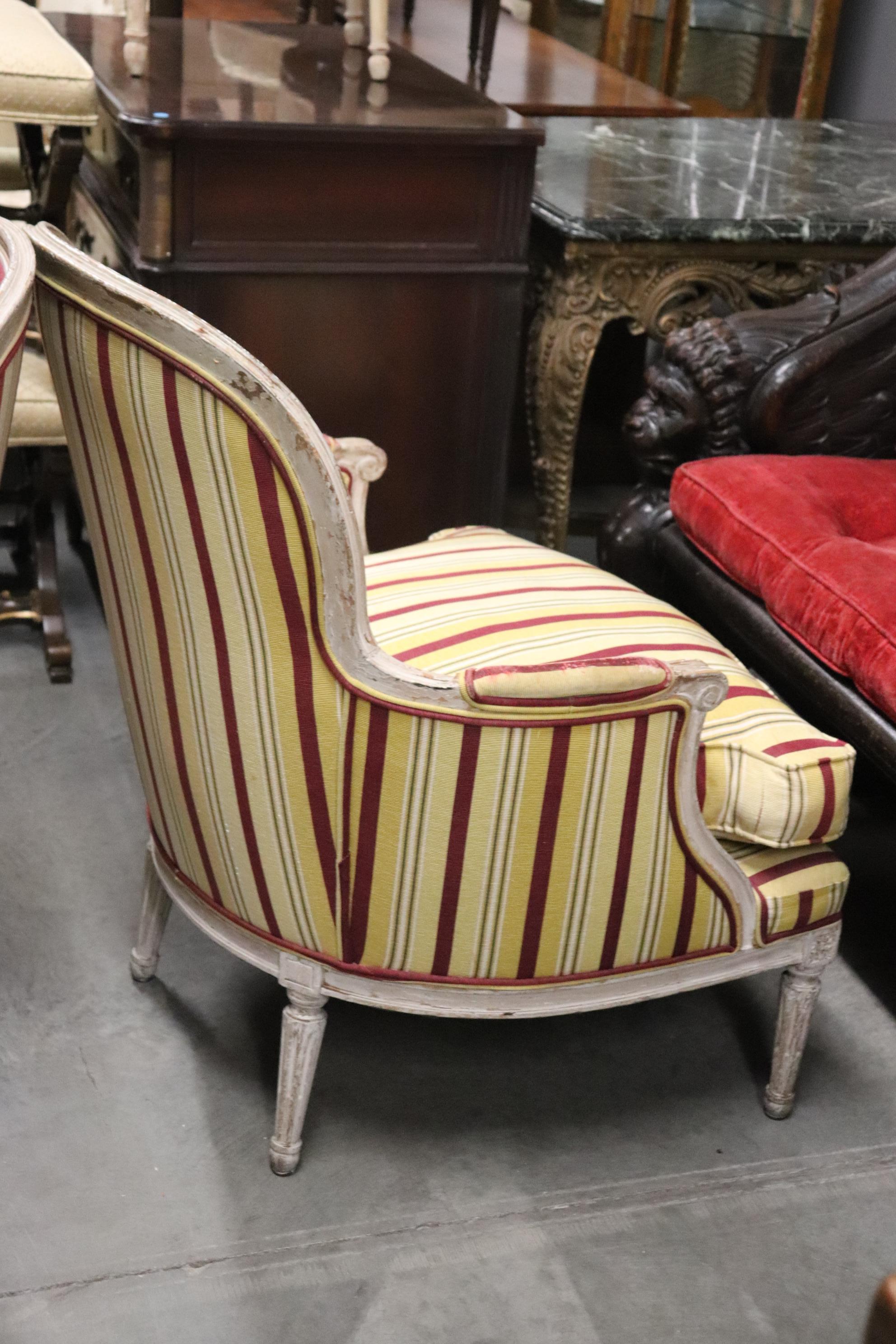 Fine Distressed Painted French Louis XVI Bergere Chairs Circa 1940 1