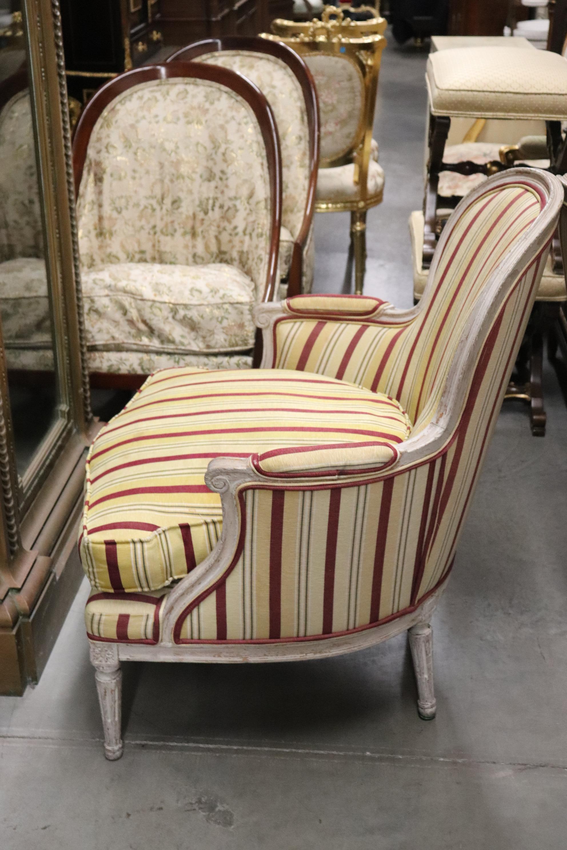 Fine Distressed Painted French Louis XVI Bergere Chairs Circa 1940 2
