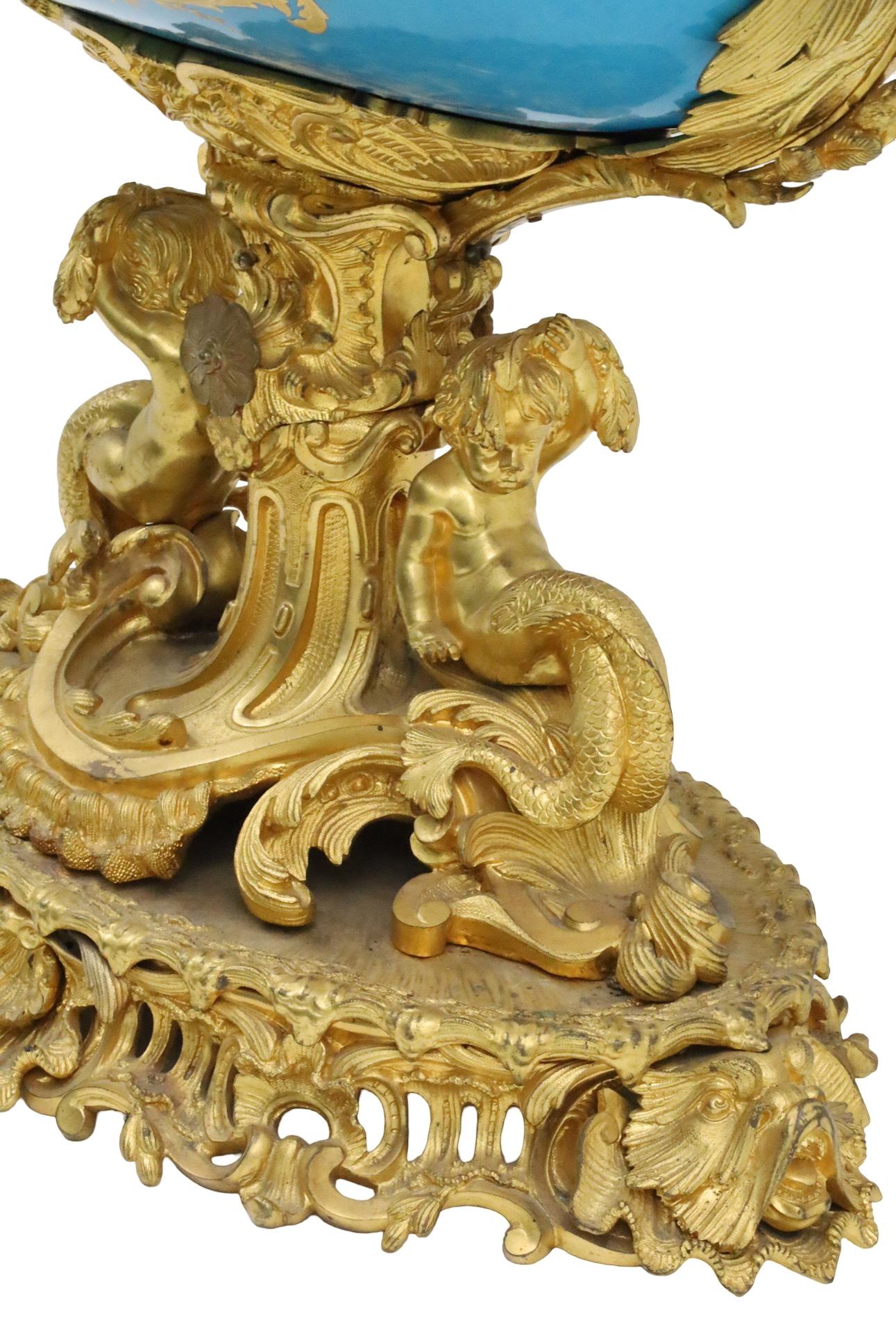 Cast Fine Doré Bronze Sevres Style Porcelain Centerpiece For Sale