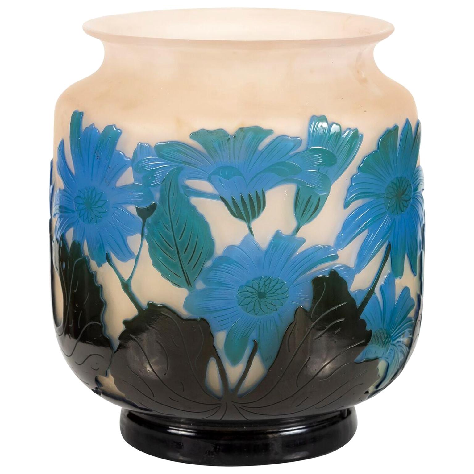 Fine Double over Laid Galle Cameo Glass Vase Signed Émile Gallé For Sale
