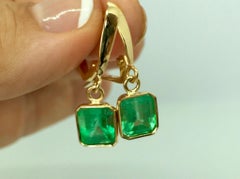 Fine Drop 4.00 Carat Colombian Emerald Earrings  18 Karat