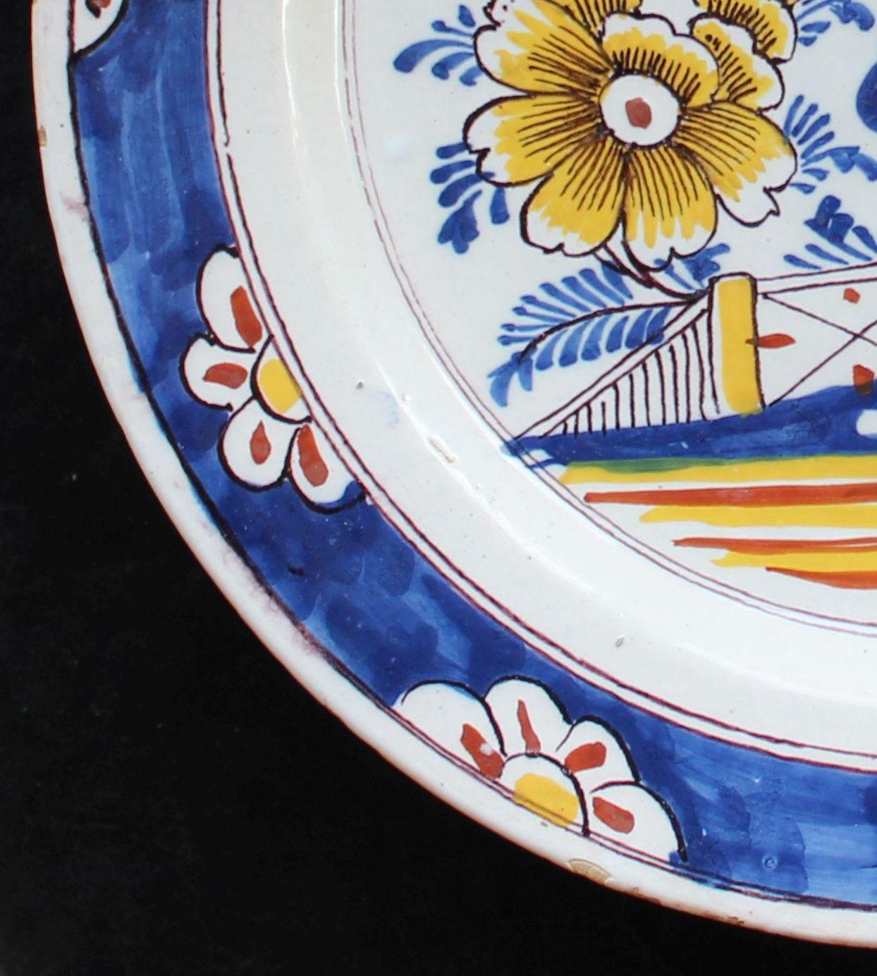 18th Century Fine Dutch Delft Polychrome Charger, 1750-1800  For Sale