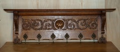 Fine Dutch Heavily Carved Oak Coat Hat Scarf Wall Rack Hanger Lion Head Carved