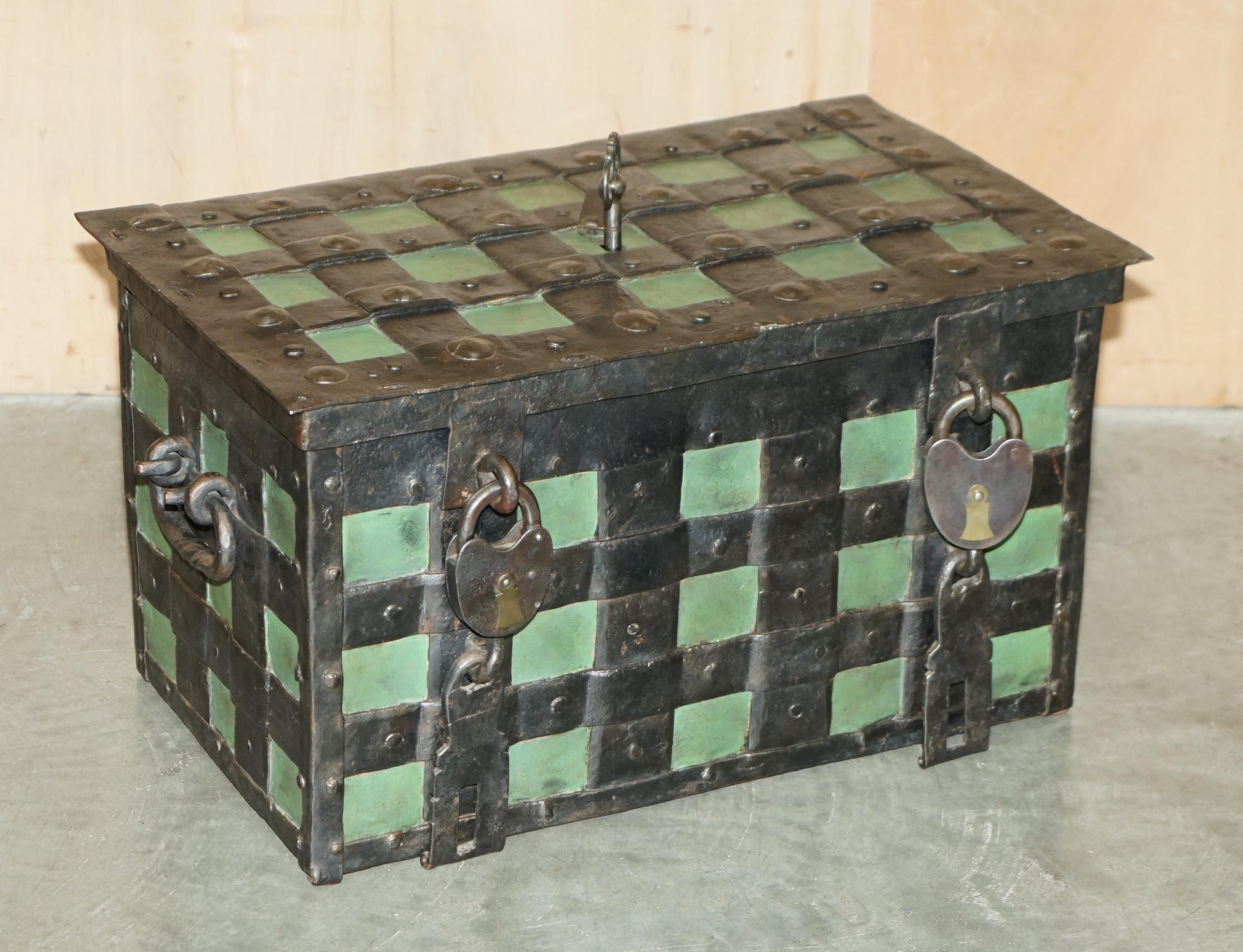 Royal House Antiques

Royal House Antiques is delighted to offer for sale this stunning, early 17th century German Wrought Iron painted safe chest with the original key 

Please note the delivery fee listed is just a guide, it covers within the M25