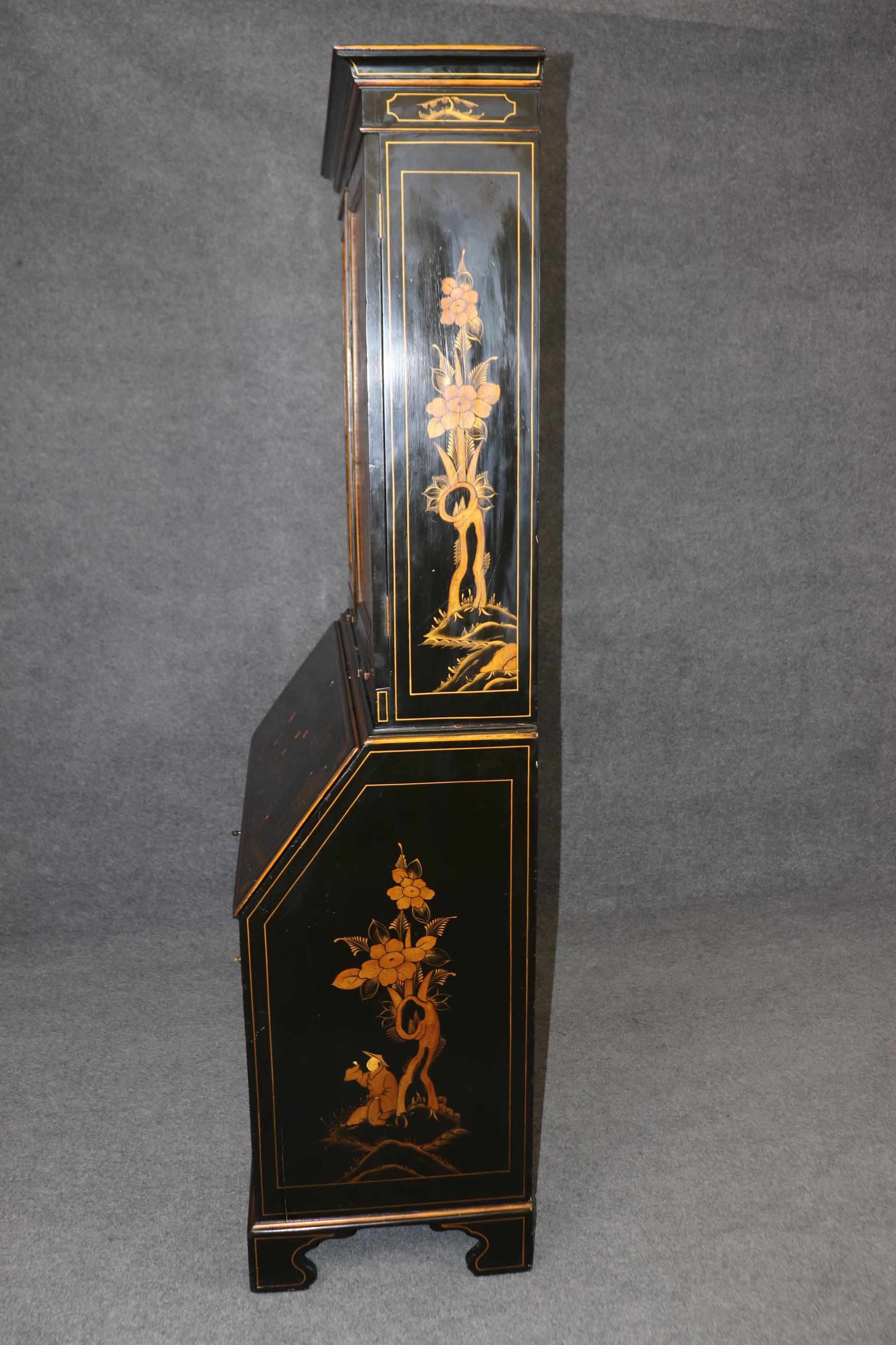 Fine early 1800s Era English Georgian Chinoiserie Paint Decorated Secretary Desk 5