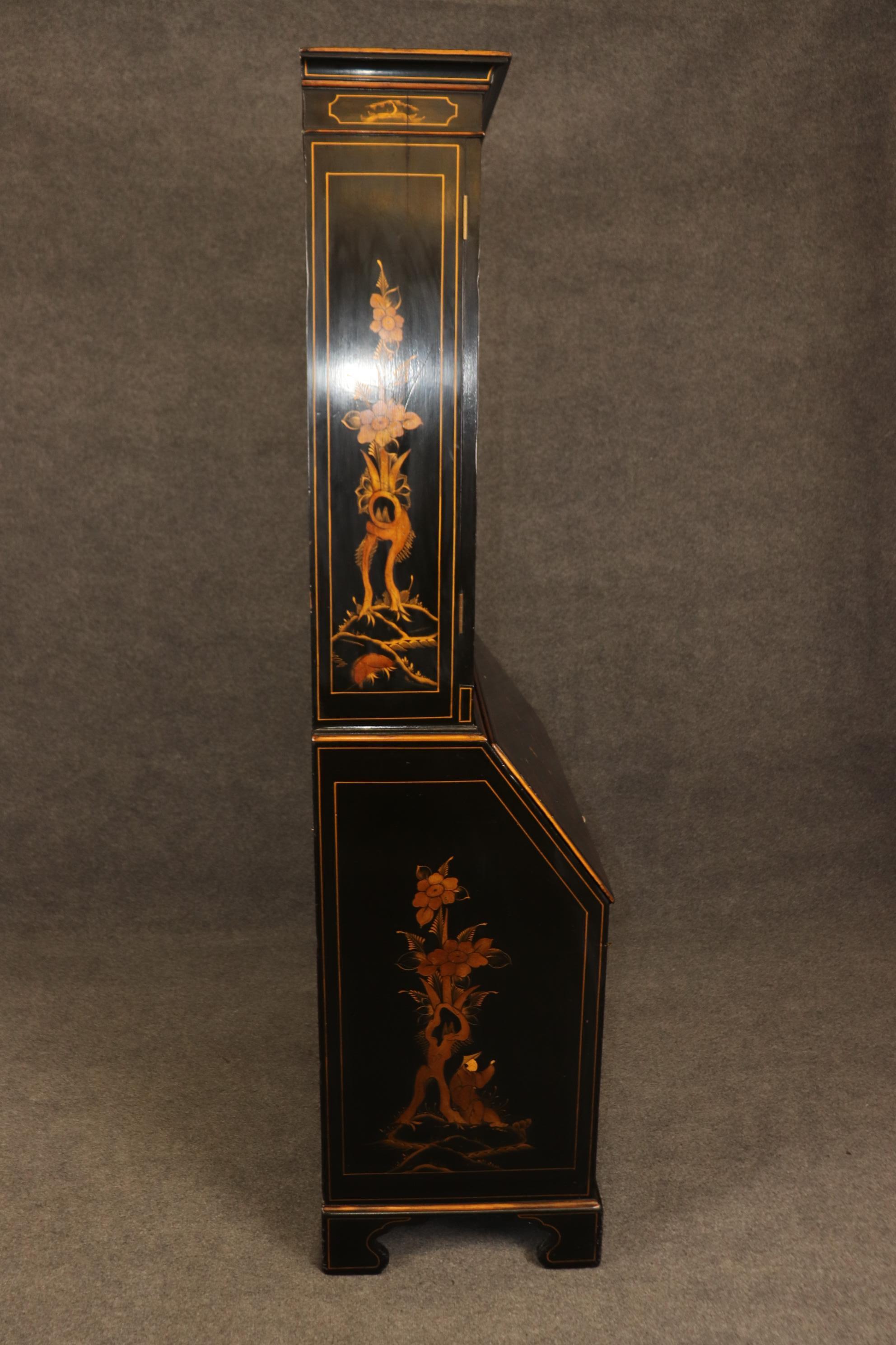 Fine early 1800s Era English Georgian Chinoiserie Paint Decorated Secretary Desk 6