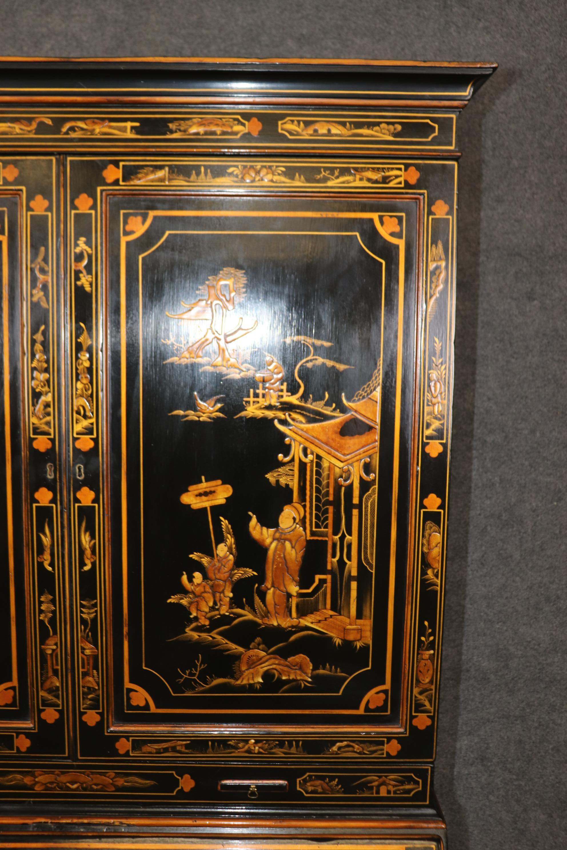 Fine early 1800s Era English Georgian Chinoiserie Paint Decorated Secretary Desk 7