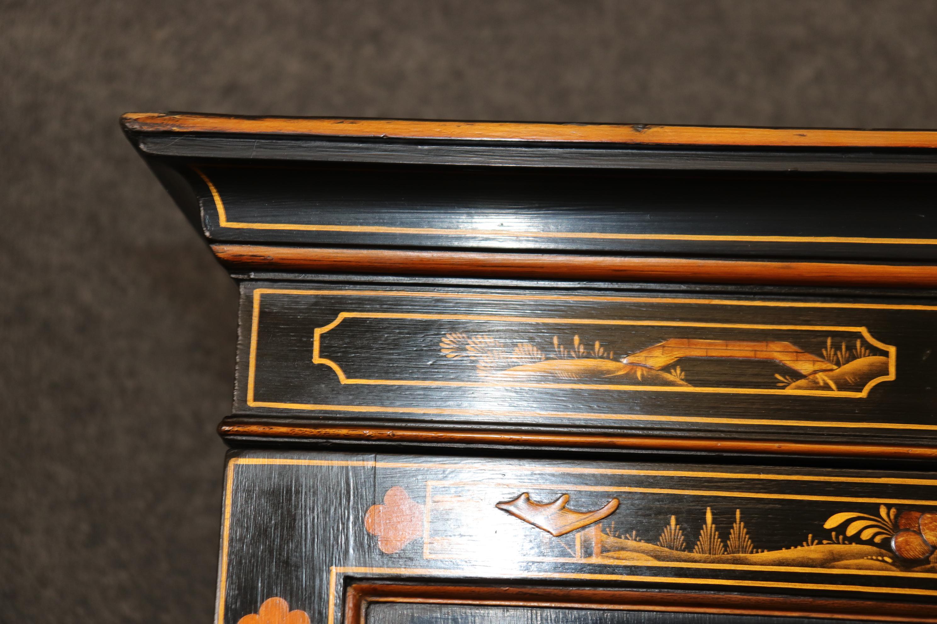 Fine early 1800s Era English Georgian Chinoiserie Paint Decorated Secretary Desk 13