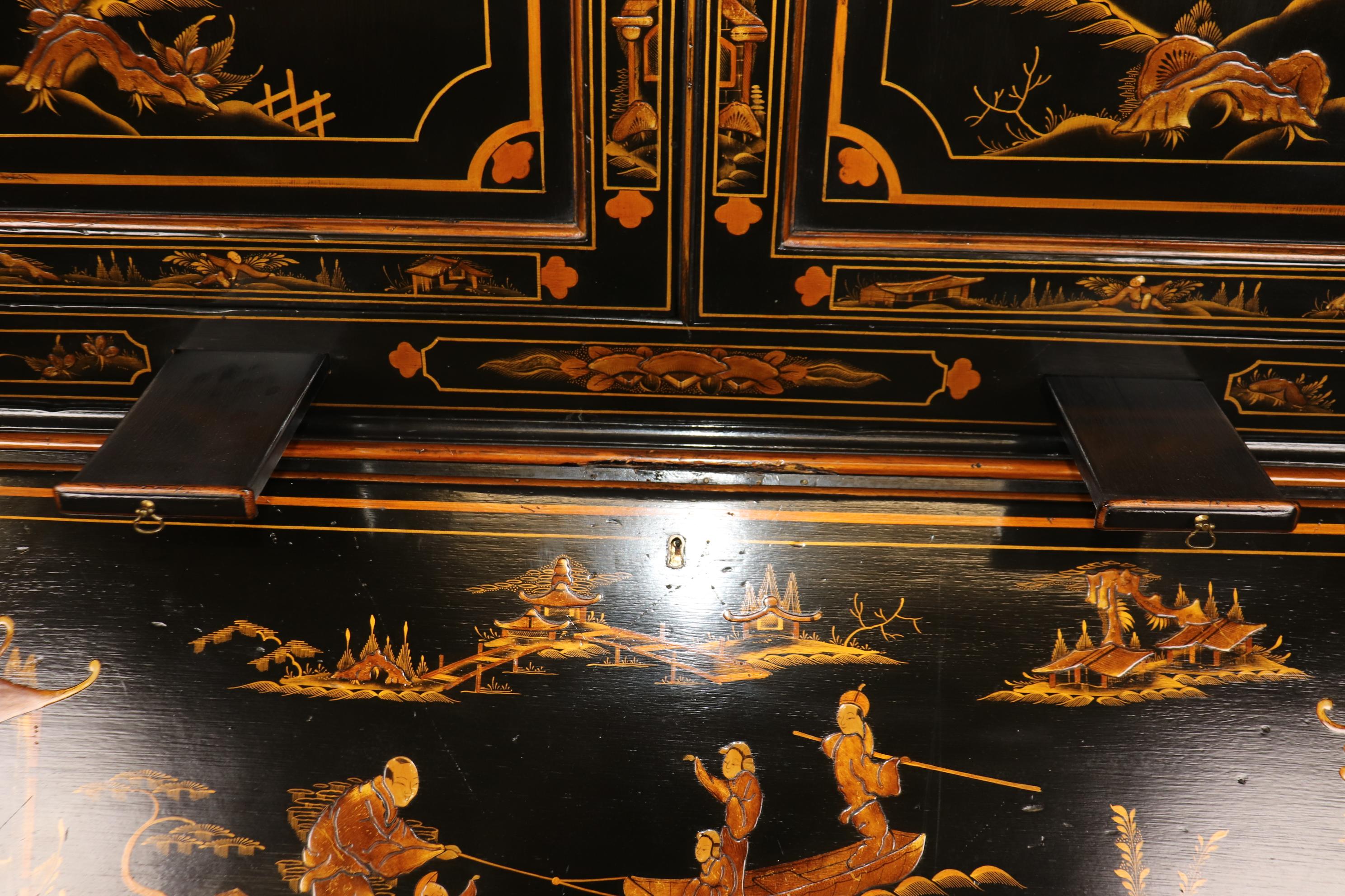 Fine early 1800s Era English Georgian Chinoiserie Paint Decorated Secretary Desk 14