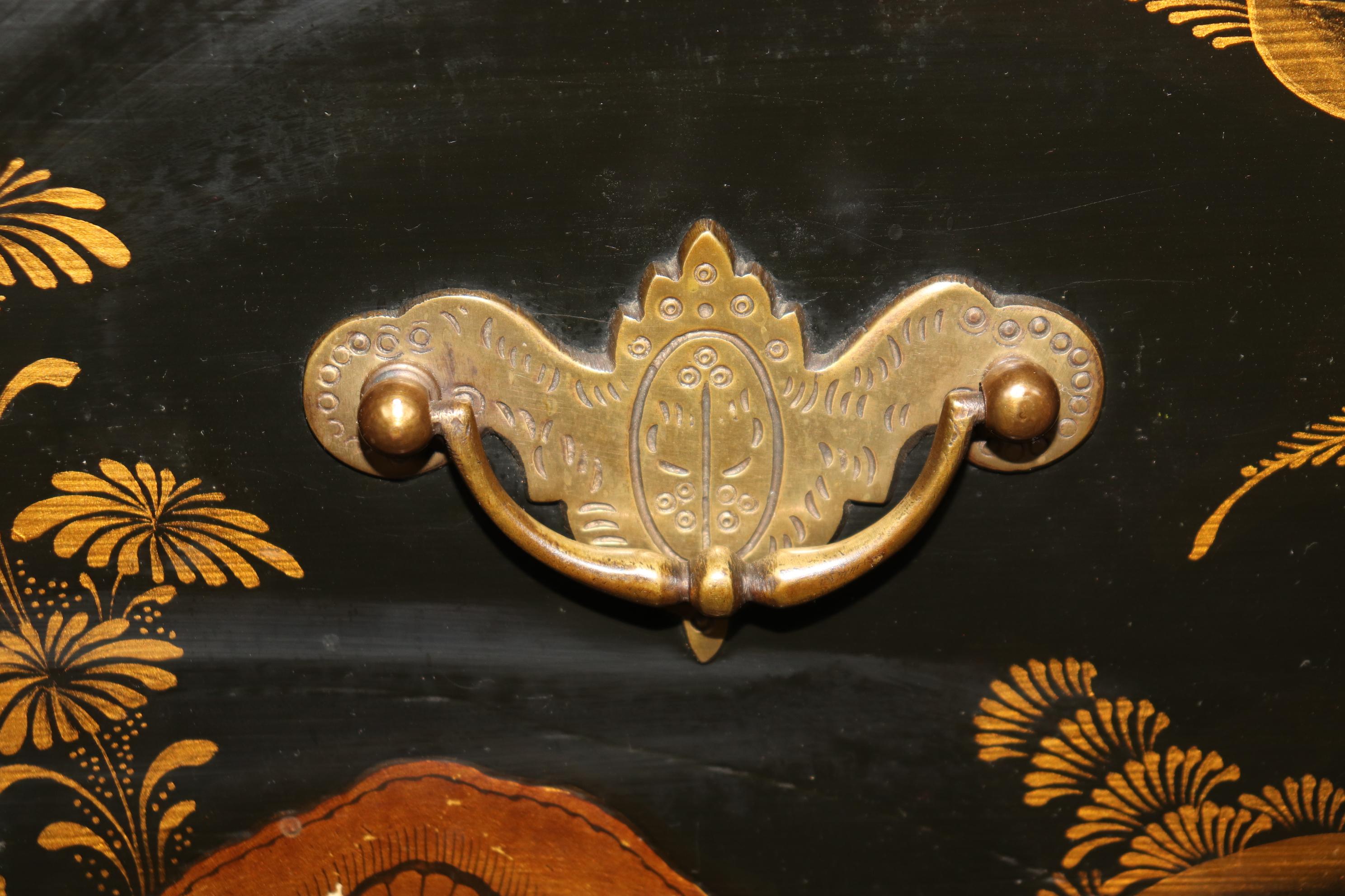 Chinese Chippendale Fine early 1800s Era English Georgian Chinoiserie Paint Decorated Secretary Desk