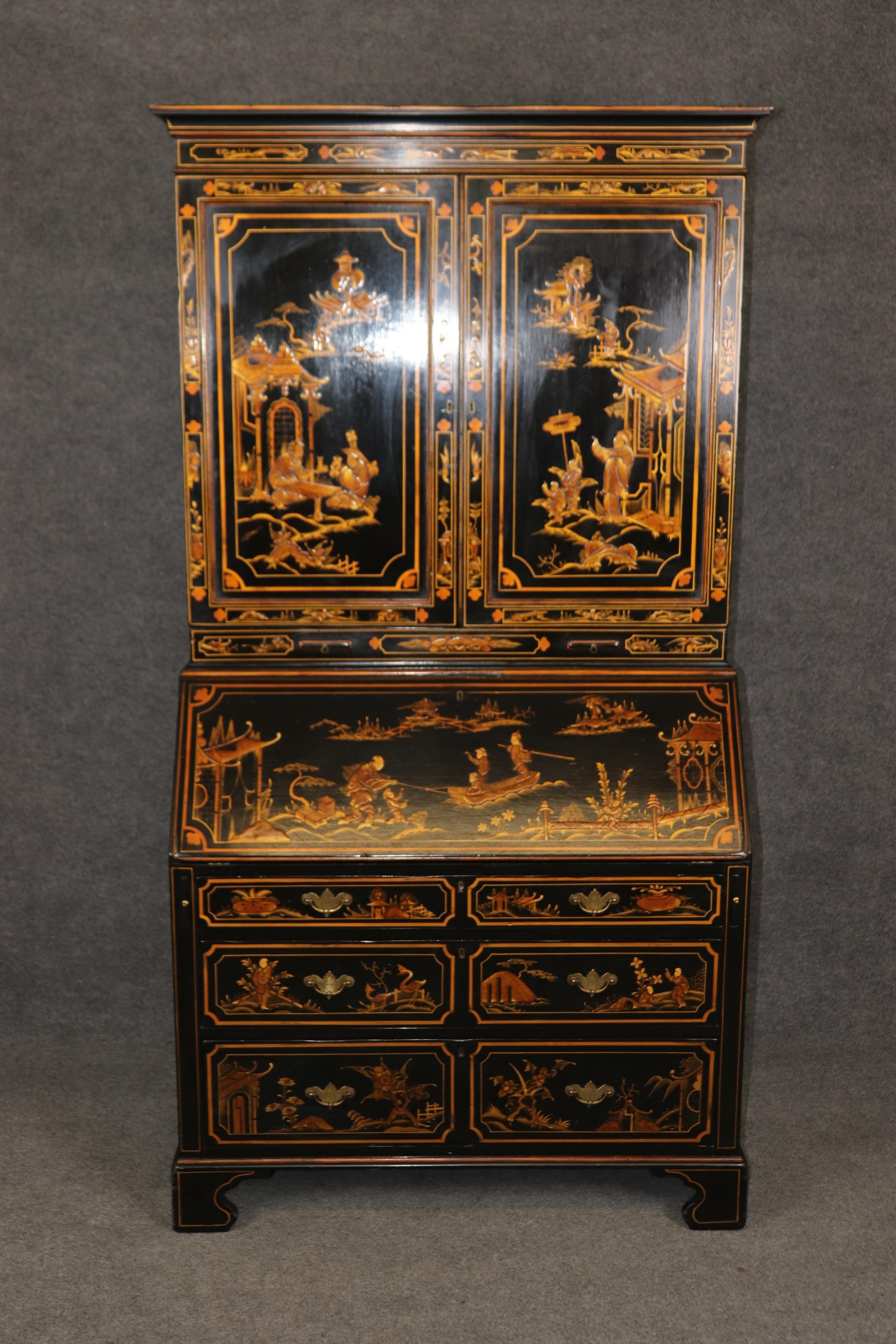 Early 19th Century Fine early 1800s Era English Georgian Chinoiserie Paint Decorated Secretary Desk
