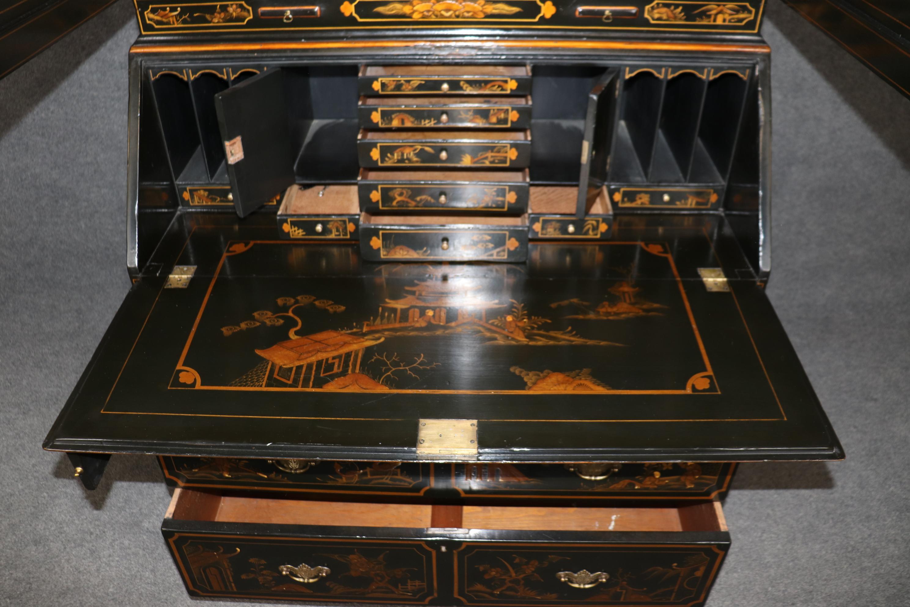 Fine early 1800s Era English Georgian Chinoiserie Paint Decorated Secretary Desk 2