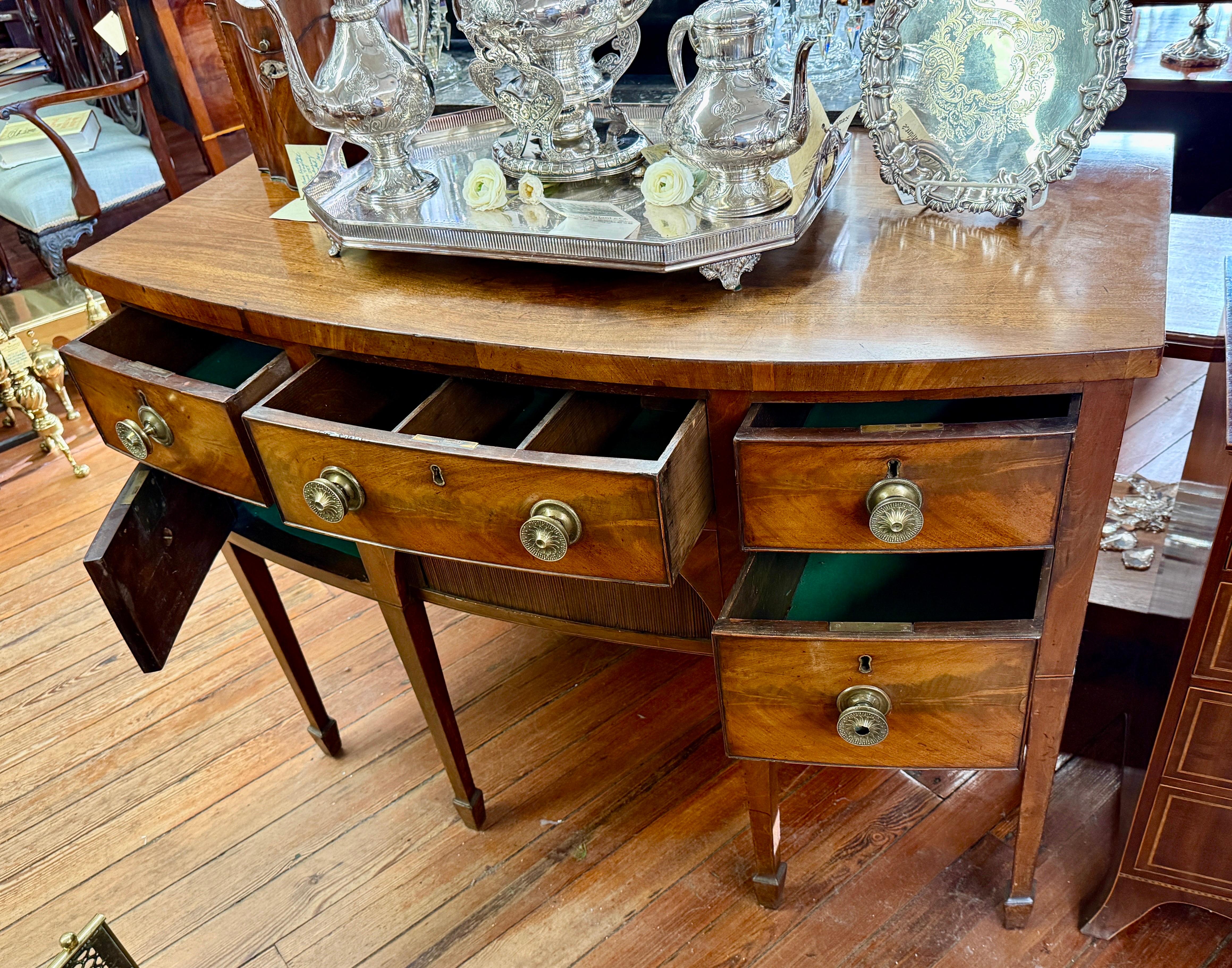 Fine Early 19th C. Geo. III Figured Mahogany Bowfront Hepplewhite Sideboard For Sale 4