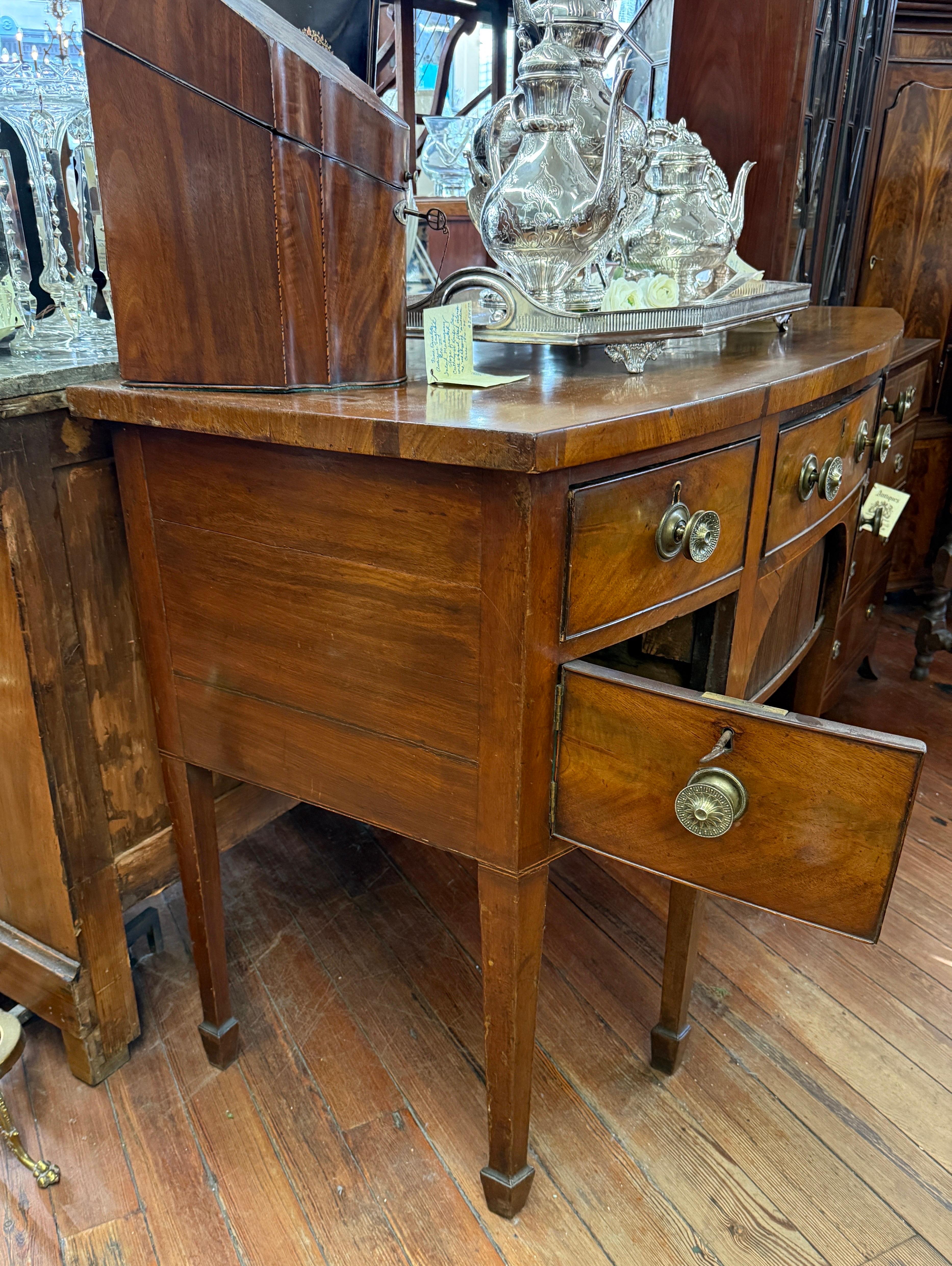 Fine Early 19th C. Geo. III Figured Mahogany Bowfront Hepplewhite Sideboard For Sale 2