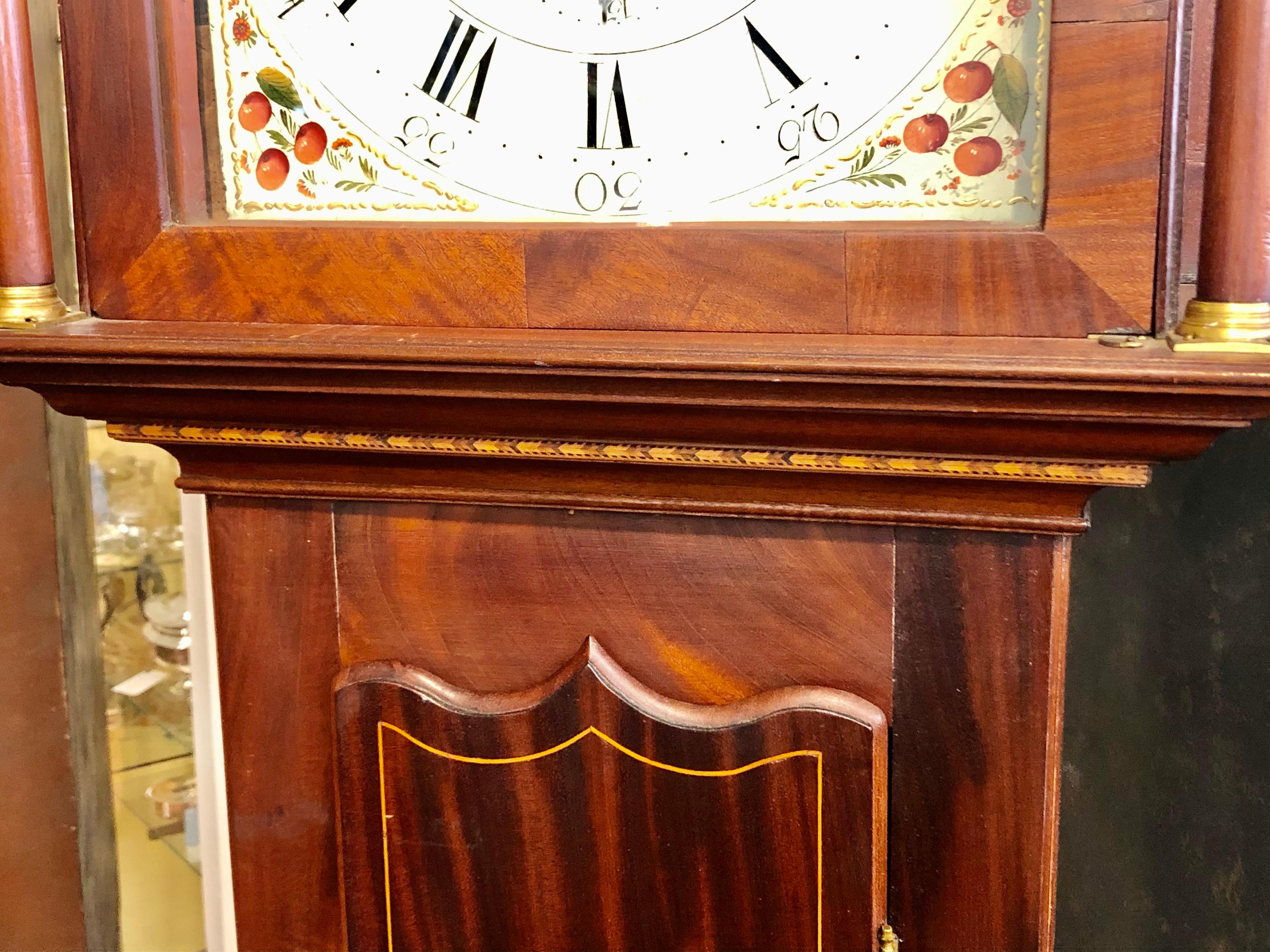 Fine Scottish Inlaid Mahogany Painted Dial Moon Phase Longcase Clock 7