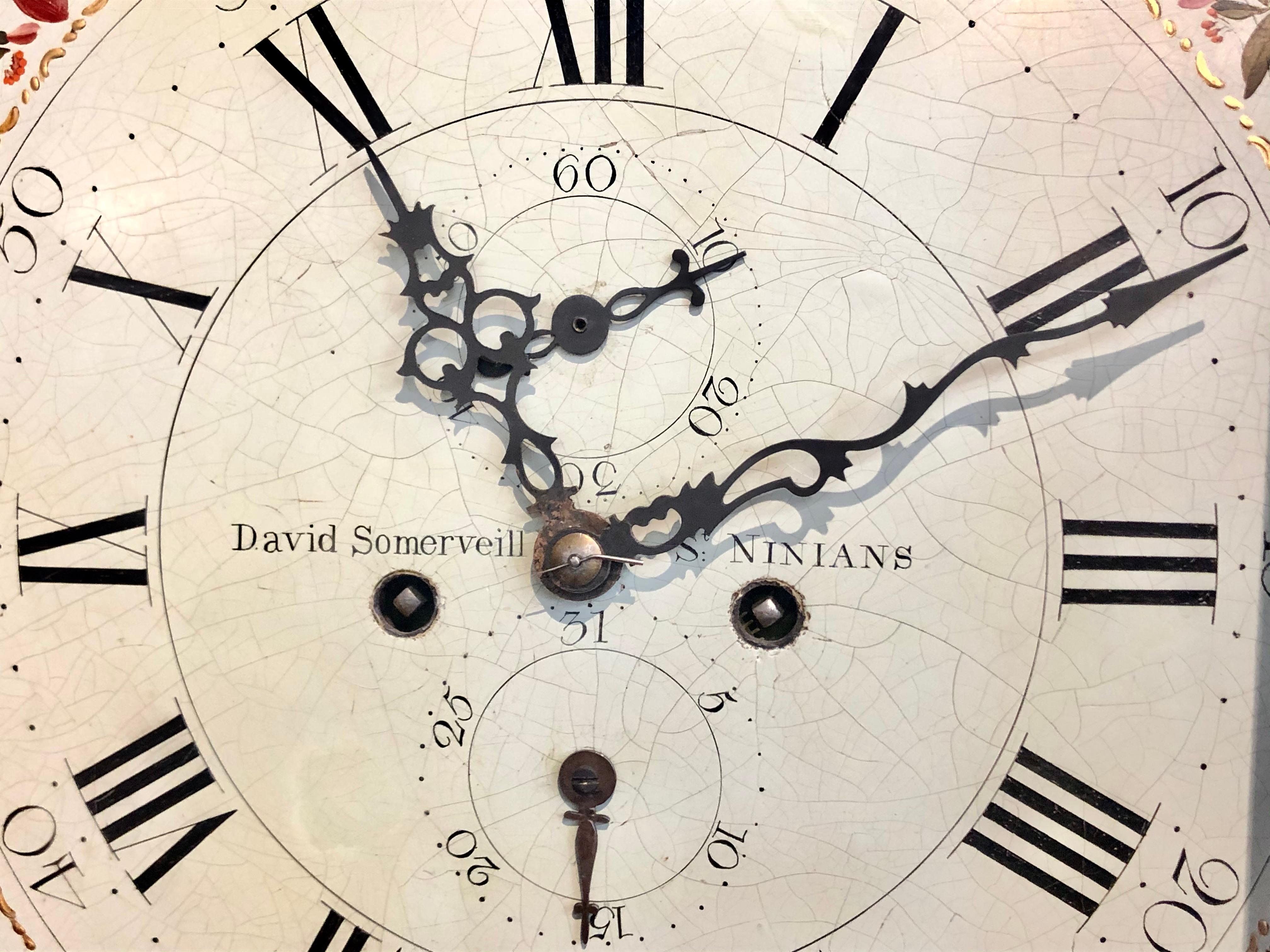 Fine Scottish Inlaid Mahogany Painted Dial Moon Phase Longcase Clock 2
