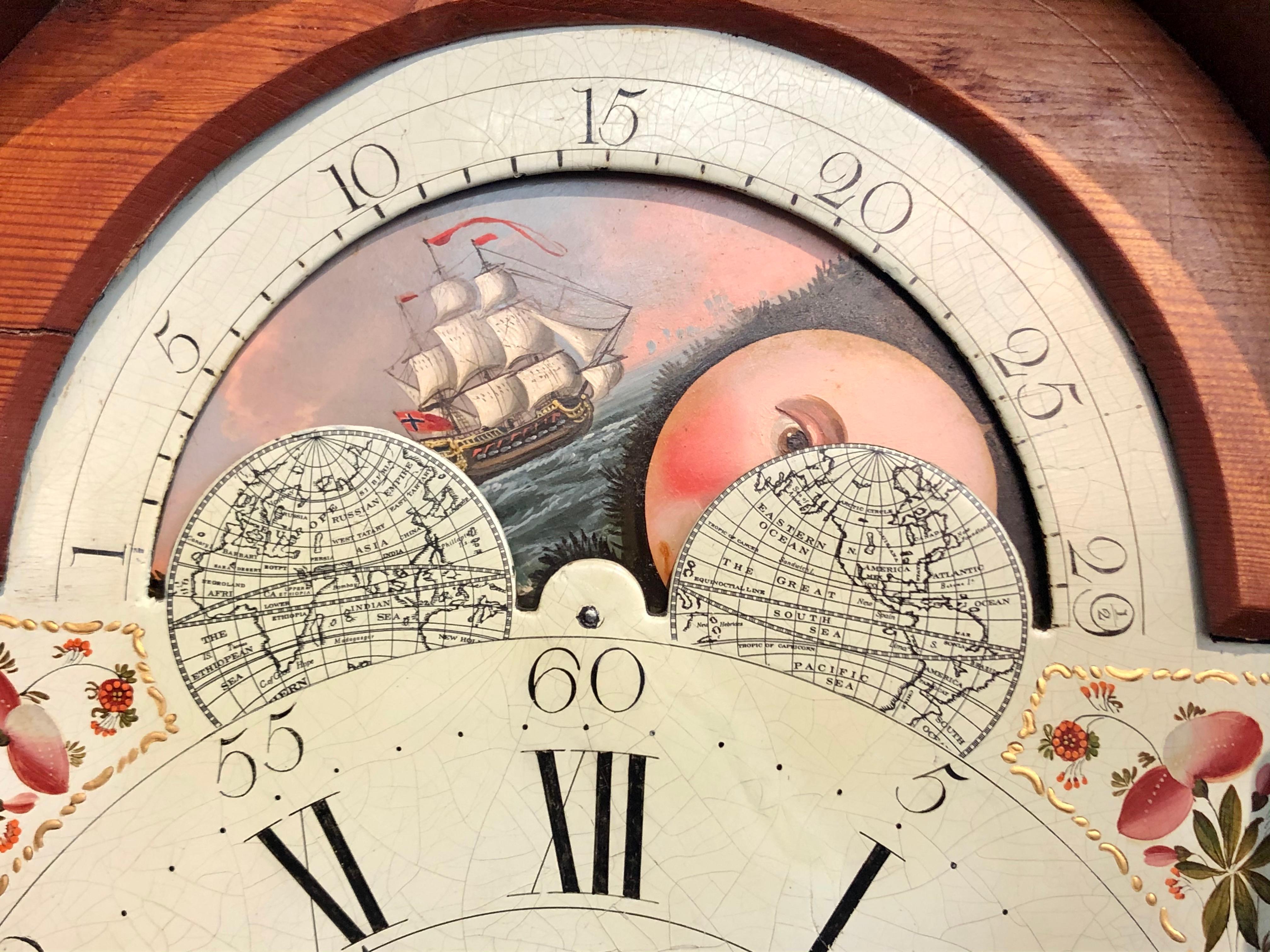 Fine Scottish Inlaid Mahogany Painted Dial Moon Phase Longcase Clock 3