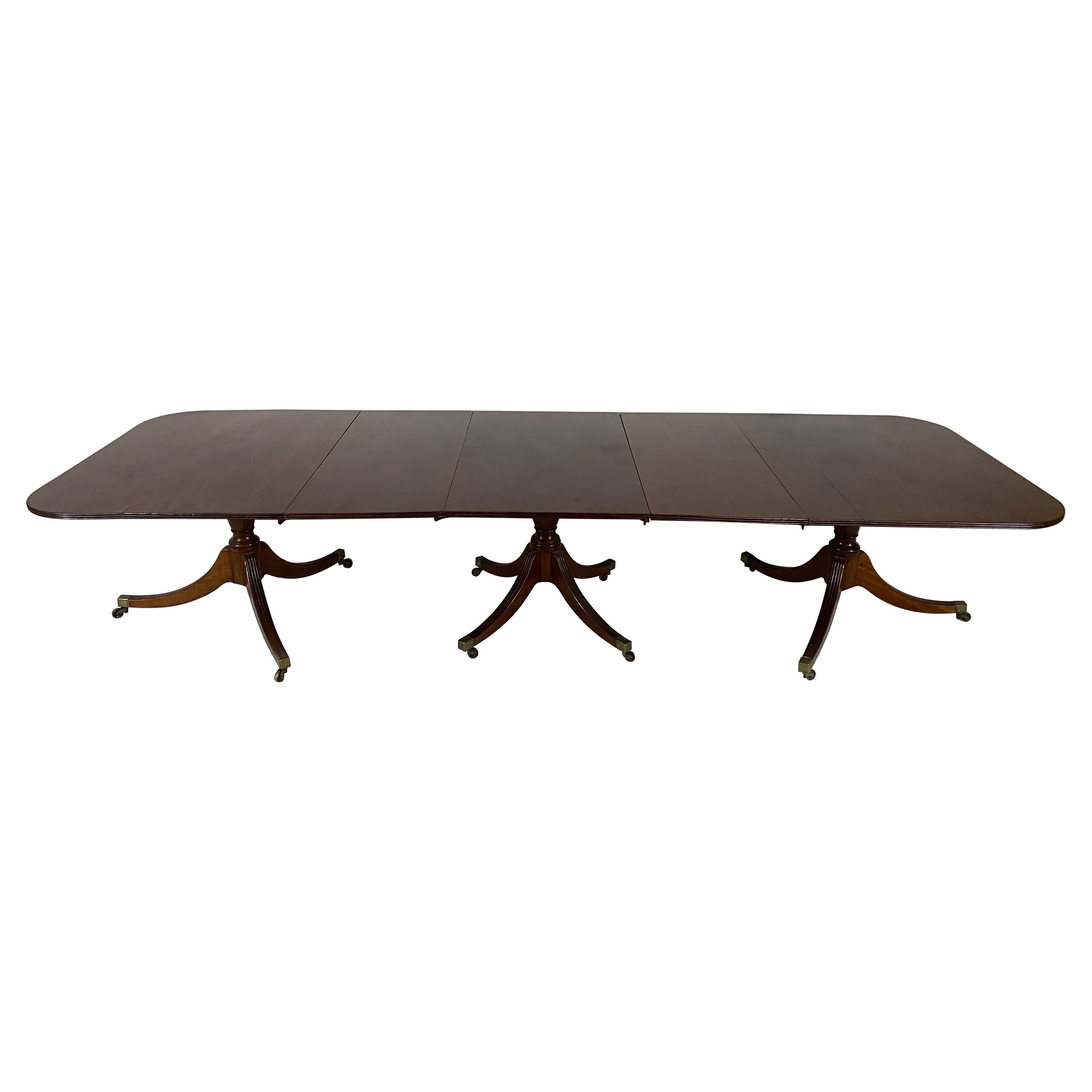 Fine Early 19th Century English Mahogany Triple Pedestal Dining Table