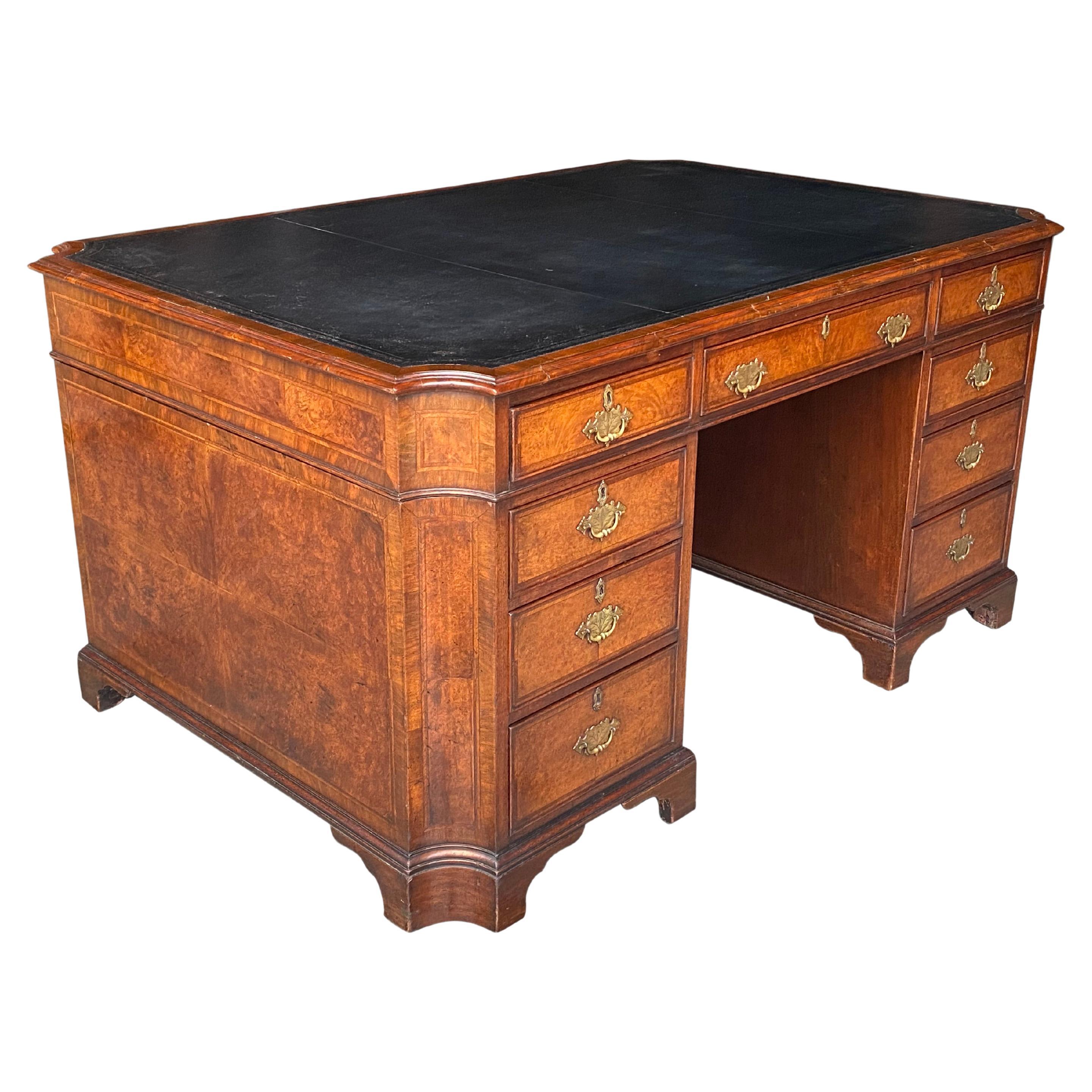 Fine Early 19th Century Georgian Period Walnut and Inlay Partners Desk
