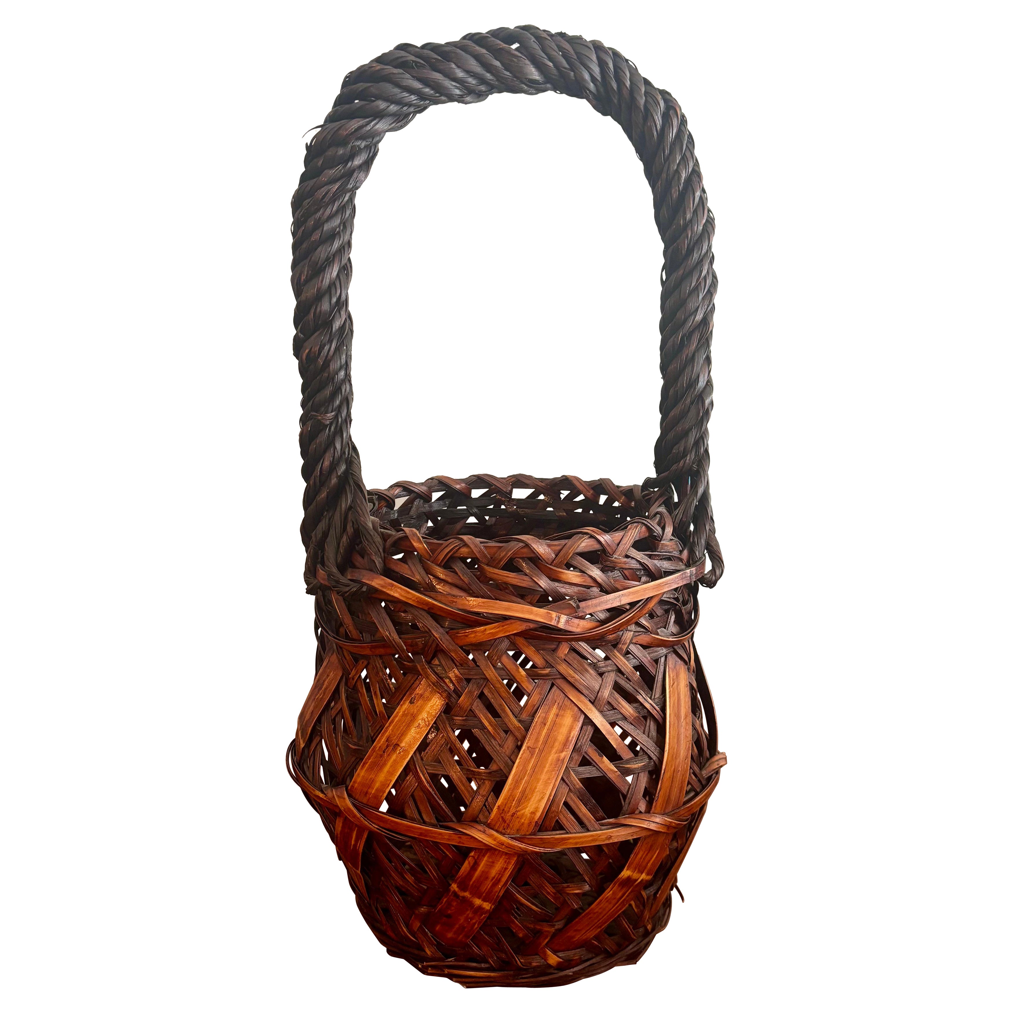 Fine Early 20th C. Japanese Bamboo Ikebana Basket For Sale