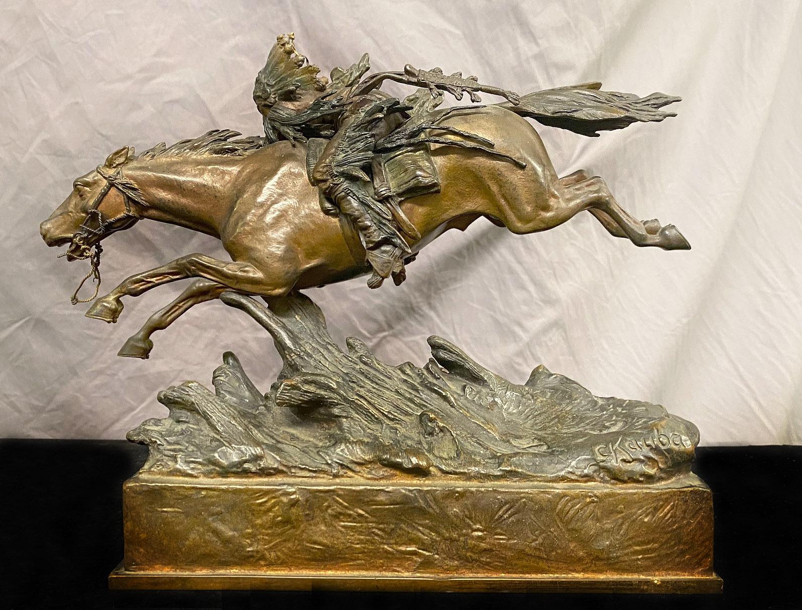 Belle Époque Fine Early 20th Century Bronze of an Indian Chief on Horseback by Carl Kauba For Sale