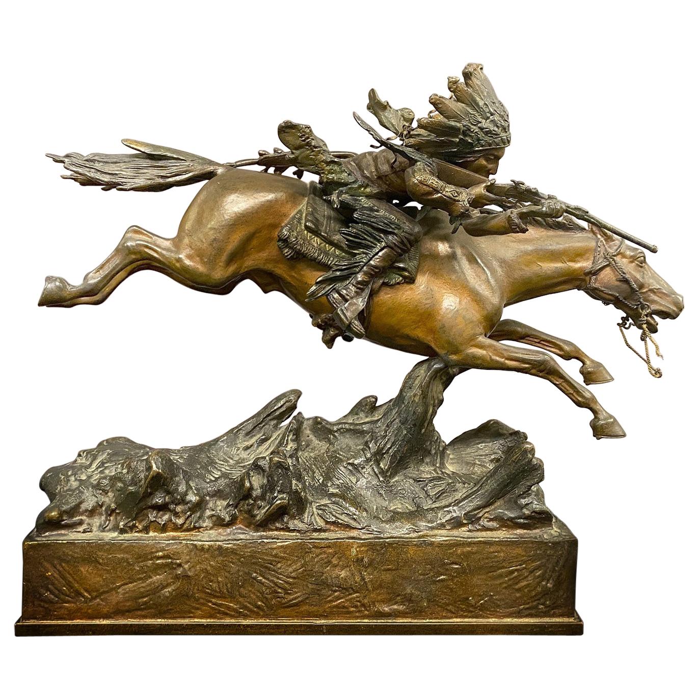 Fine Early 20th Century Bronze of an Indian Chief on Horseback by Carl Kauba