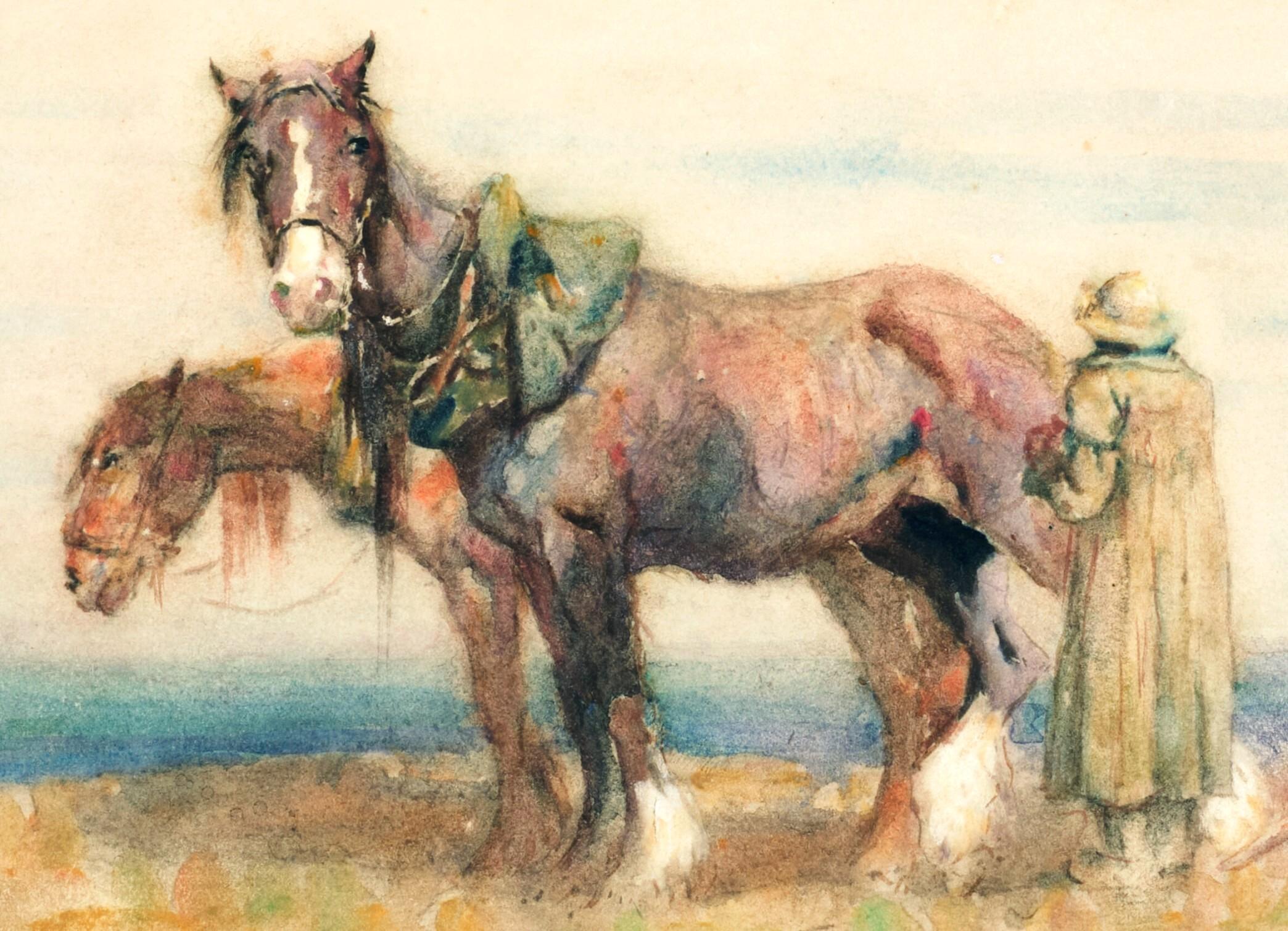 English Fine Early 20th Century Equine Watercolour by Nathanial Hughes John Baird R.O.I  For Sale