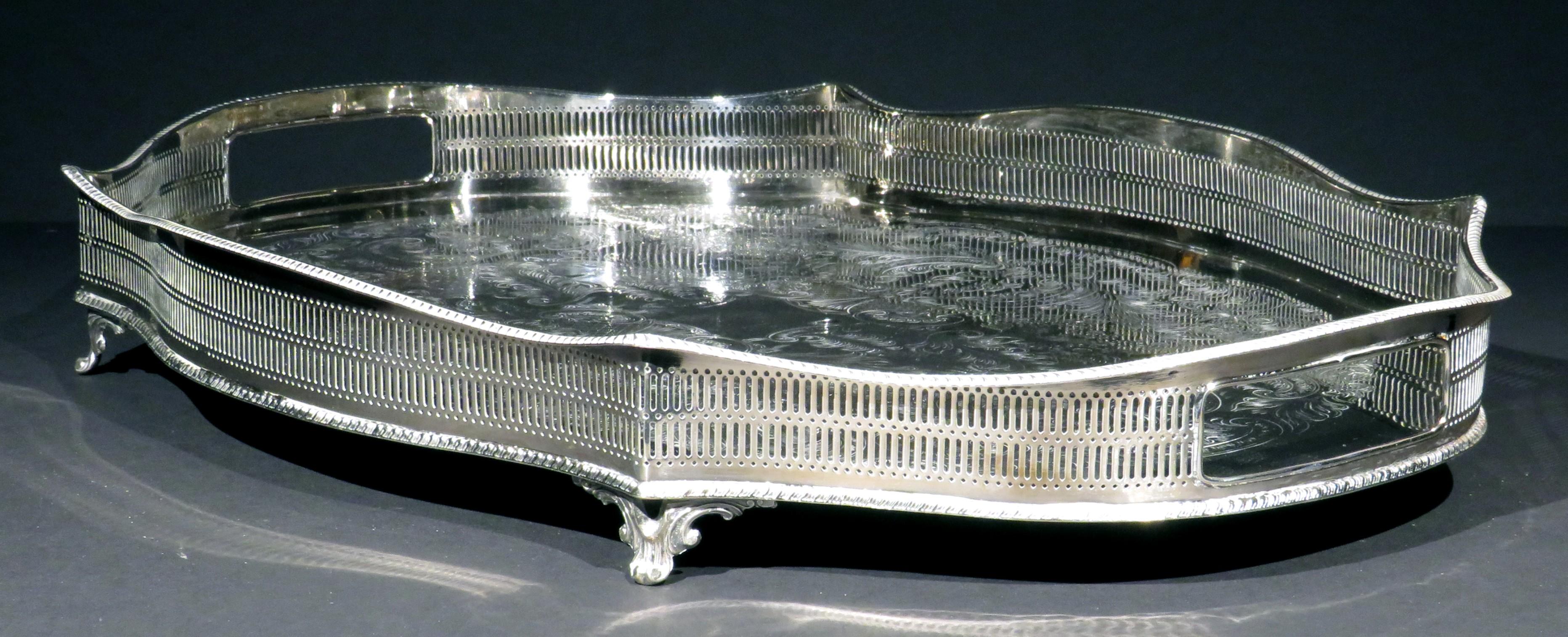 English Fine Early 20th Century Silver Plated Gallery / Drinks Tray, England Circa 1920