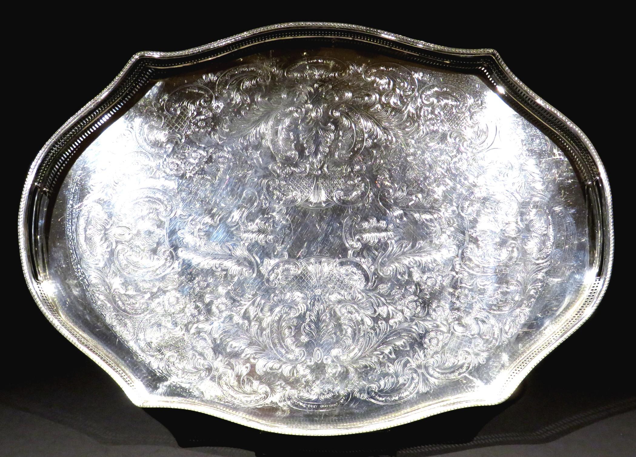 Fine Early 20th Century Silver Plated Gallery / Drinks Tray, England Circa 1920 1