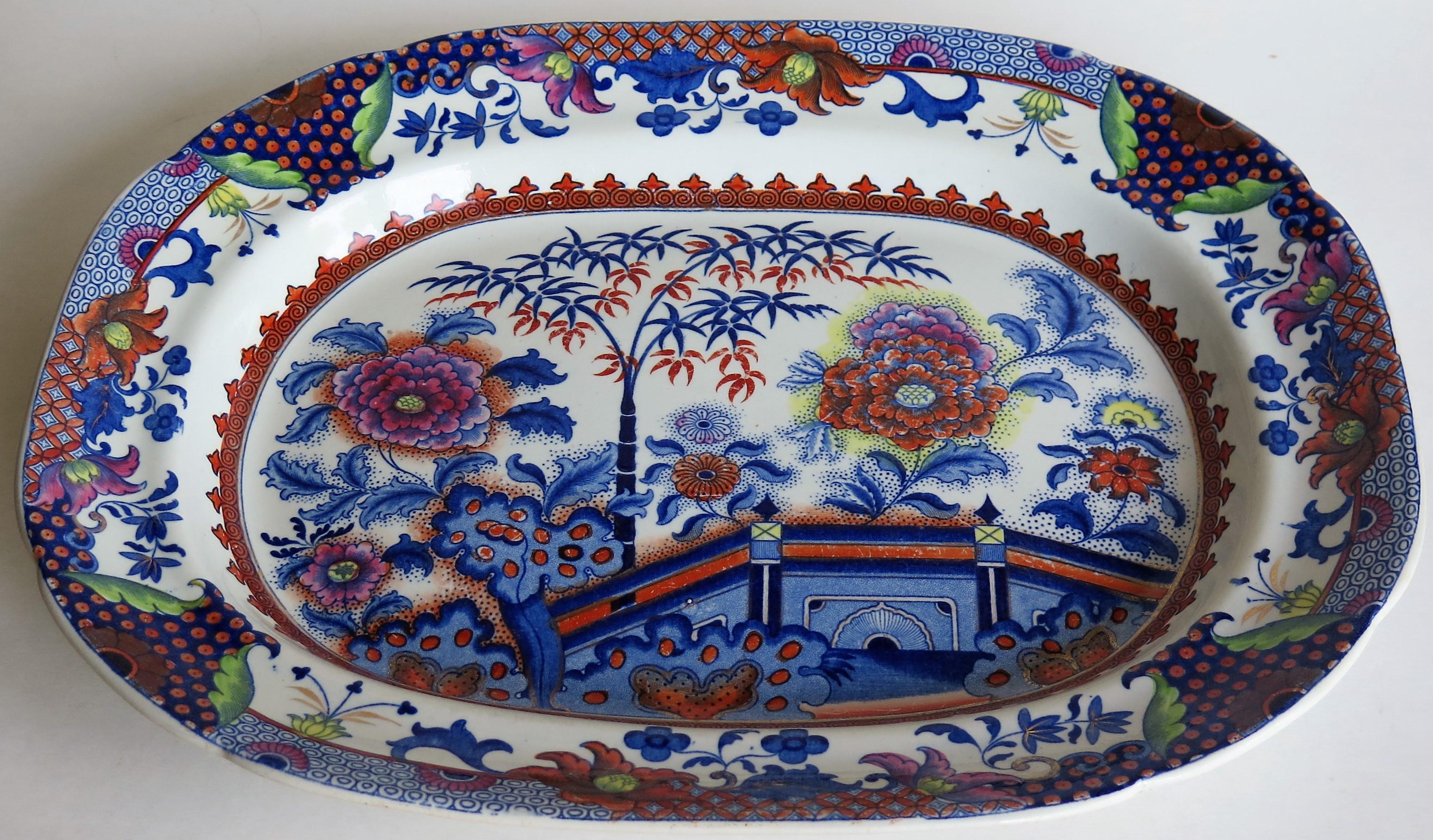 This is a fabulous, late Georgian, mid to large Ironstone Platter from the English Davenport factory, which was situated in Longport, Staffordshire, England between 1794 and 1887.

The oriental garden 