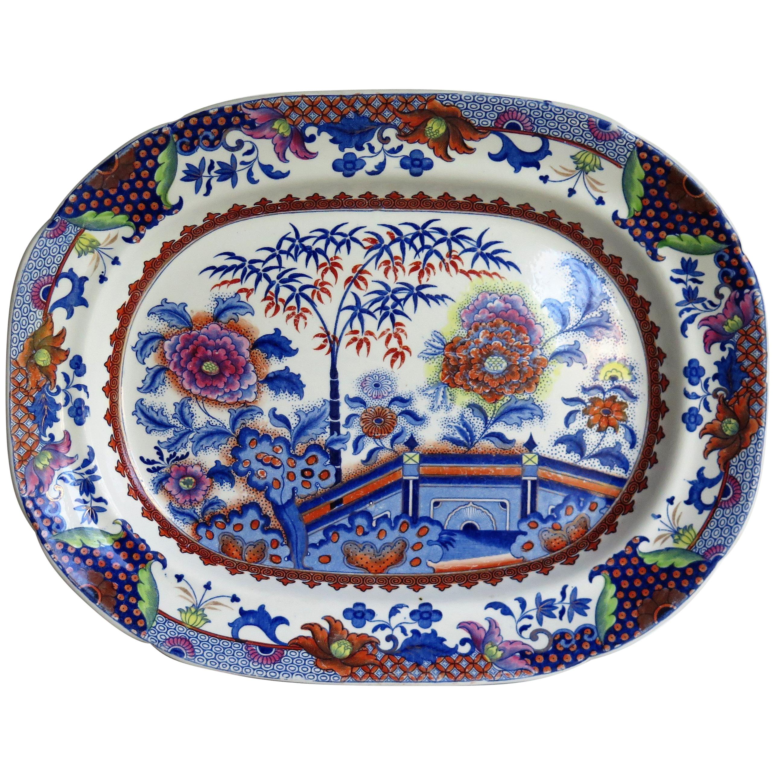 Fine Georgian Davenport Ironstone Platter Bamboo and Peony Pattern, circa 1810