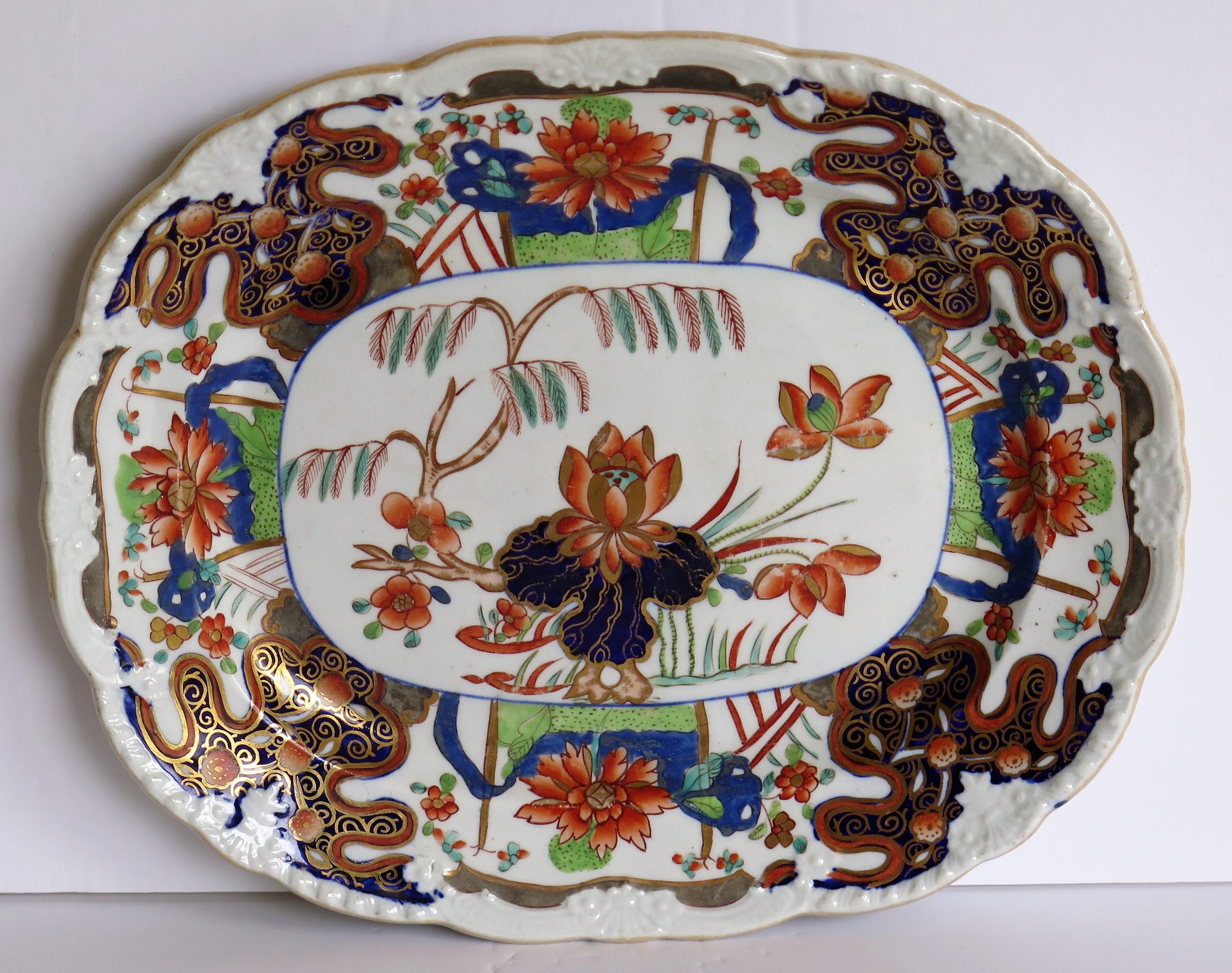 Fine Early Mason's Ironstone Platter Rare Water Lily & Willow Pattern circa 1815 3