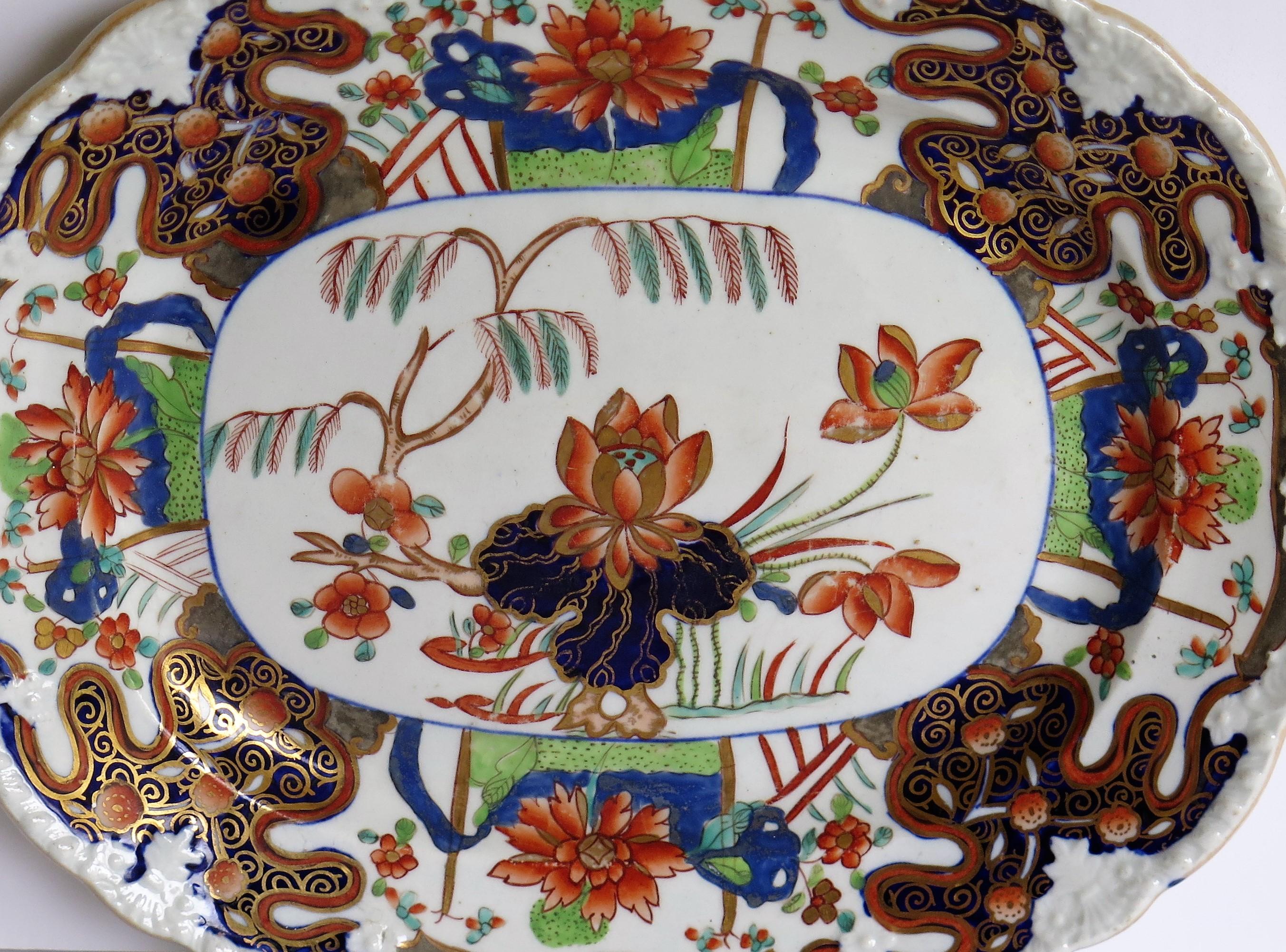 Fine Early Mason's Ironstone Platter Rare Water Lily & Willow Pattern circa 1815 6