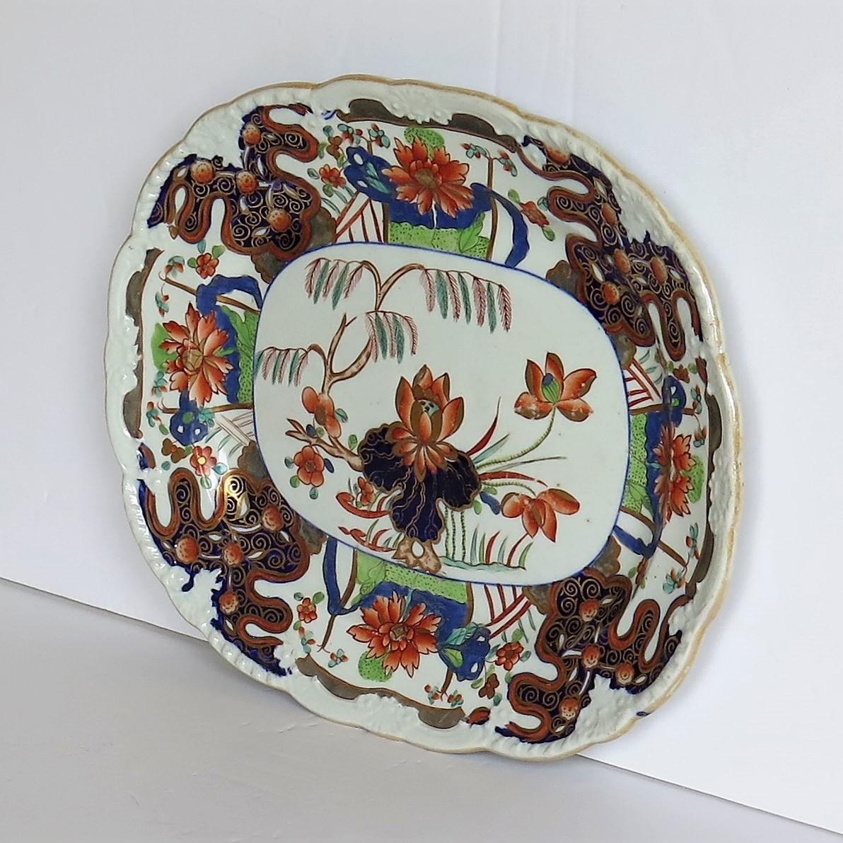 English Fine Early Mason's Ironstone Platter Rare Water Lily & Willow Pattern circa 1815