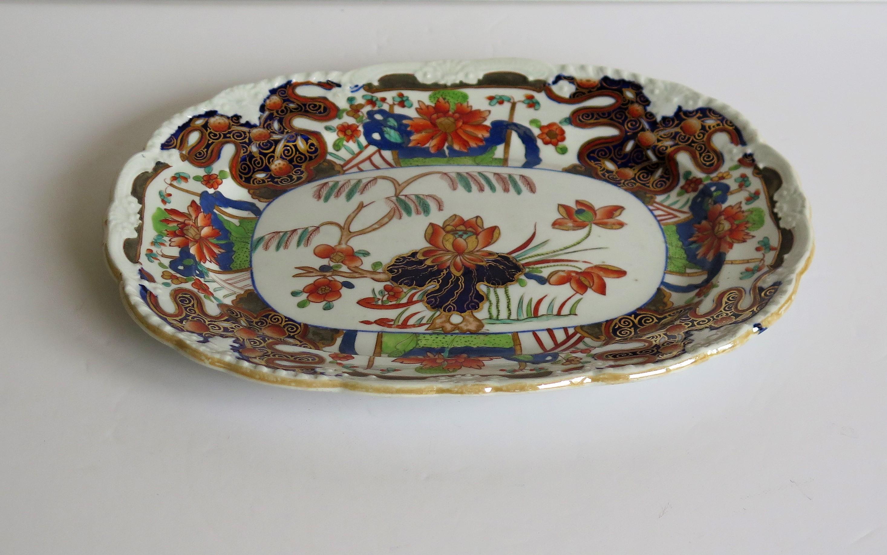 Hand-Painted Fine Early Mason's Ironstone Platter Rare Water Lily & Willow Pattern circa 1815