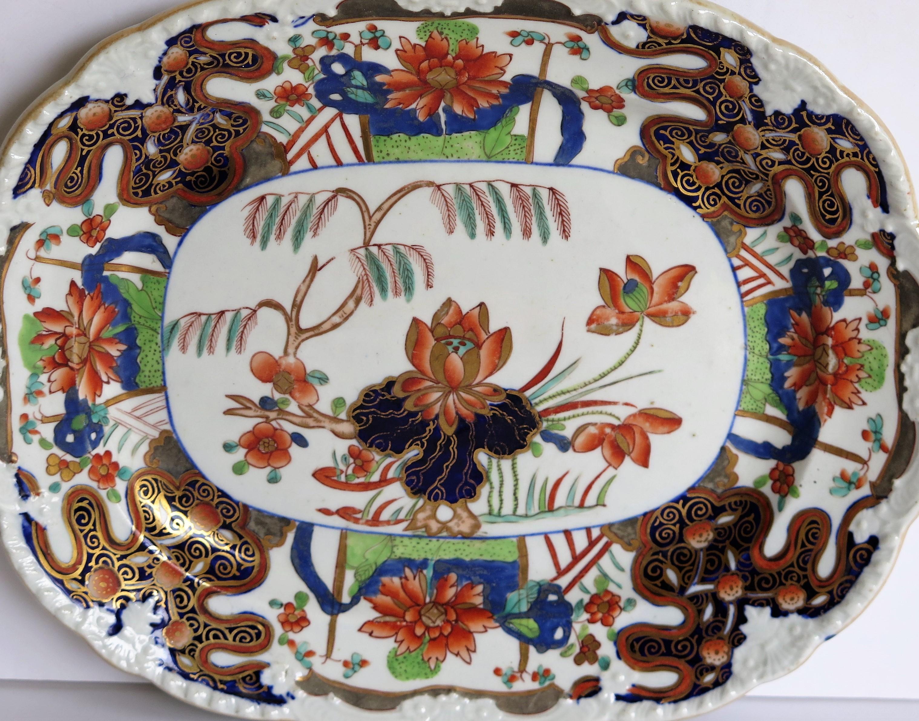 Fine Early Mason's Ironstone Platter Rare Water Lily & Willow Pattern circa 1815 1